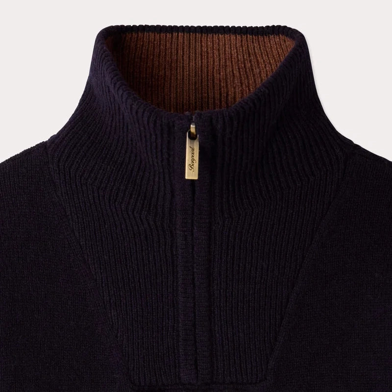 Boys Dark Blue Zip-Up Wool Cardigan