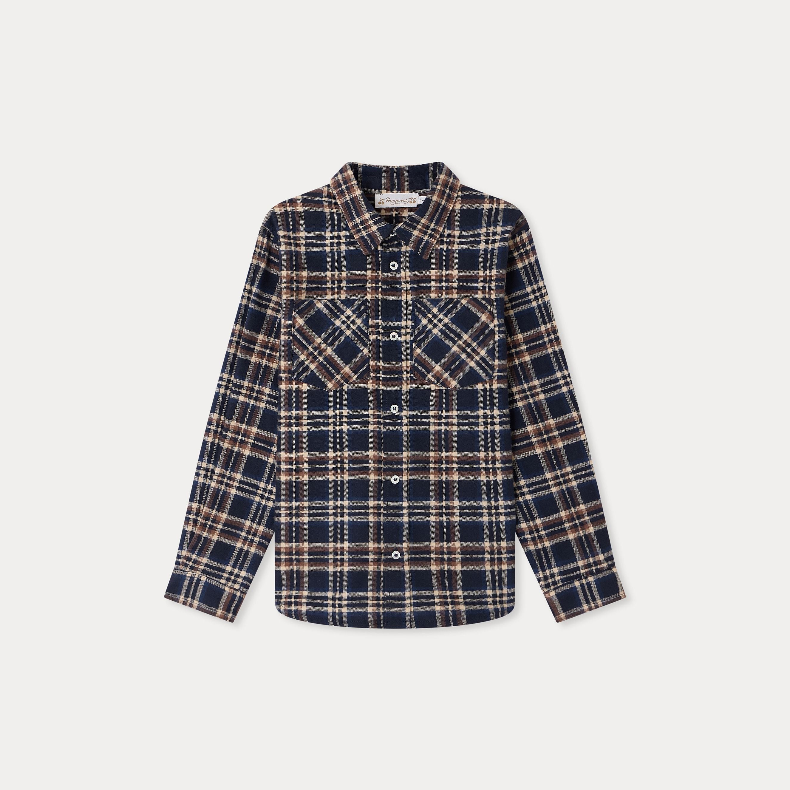 Boys Navy Check Cotton Shirt