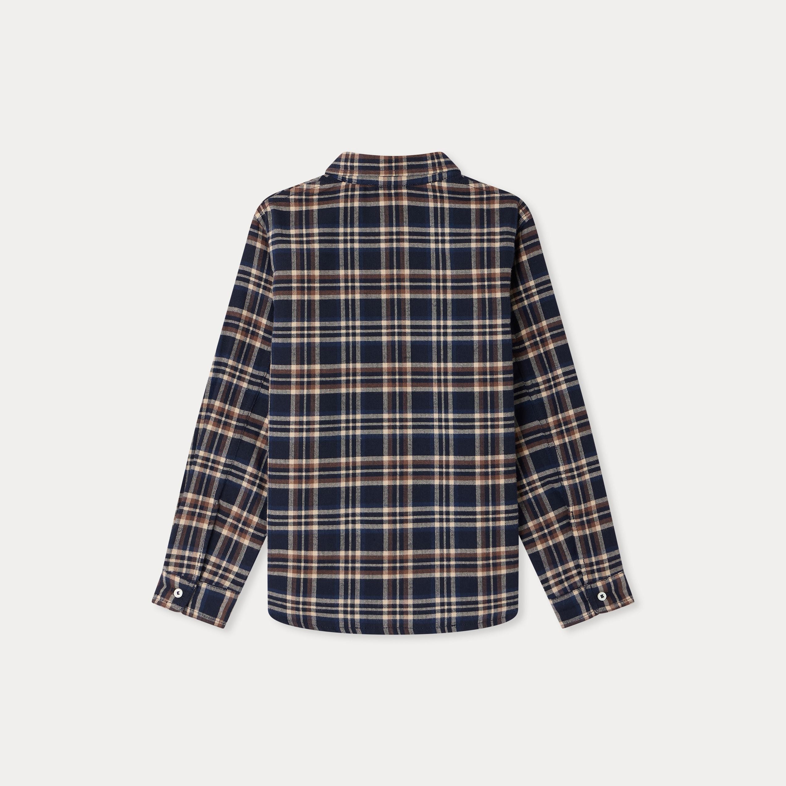 Boys Navy Check Cotton Shirt