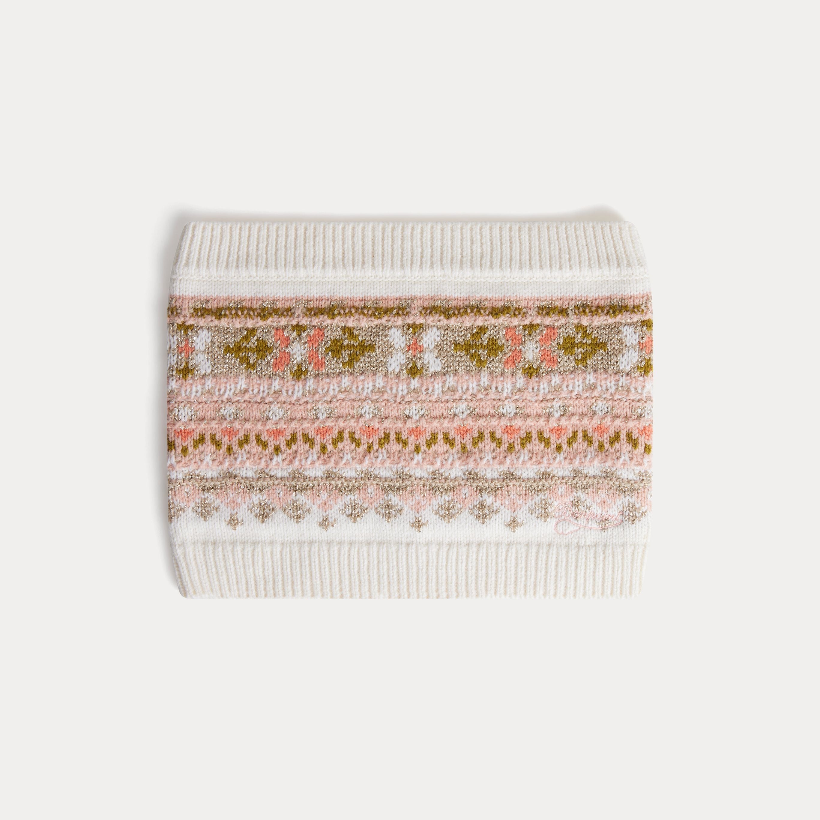 Girls White Jacquard Wool Scarf