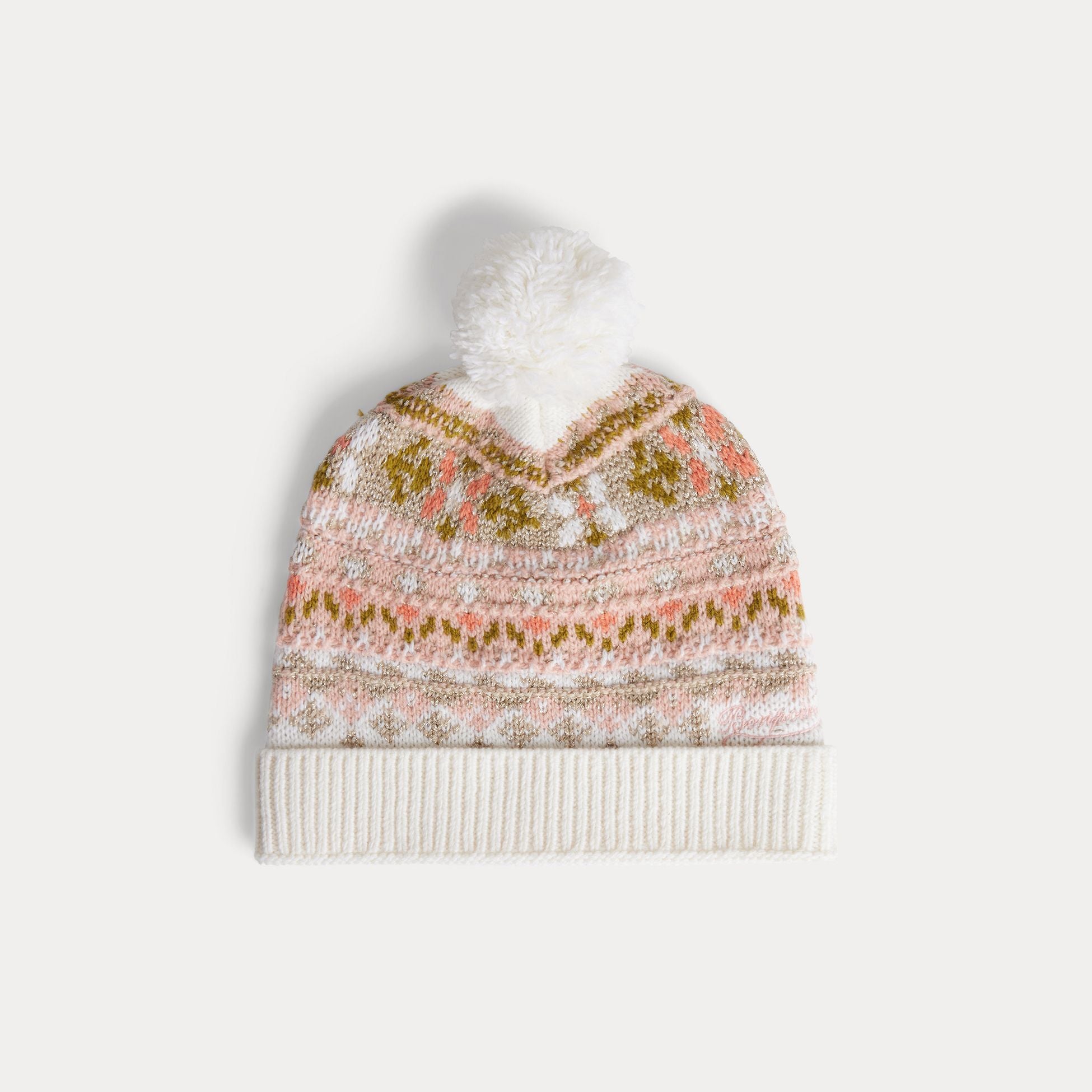 Girls White Jacquard Wool Hat
