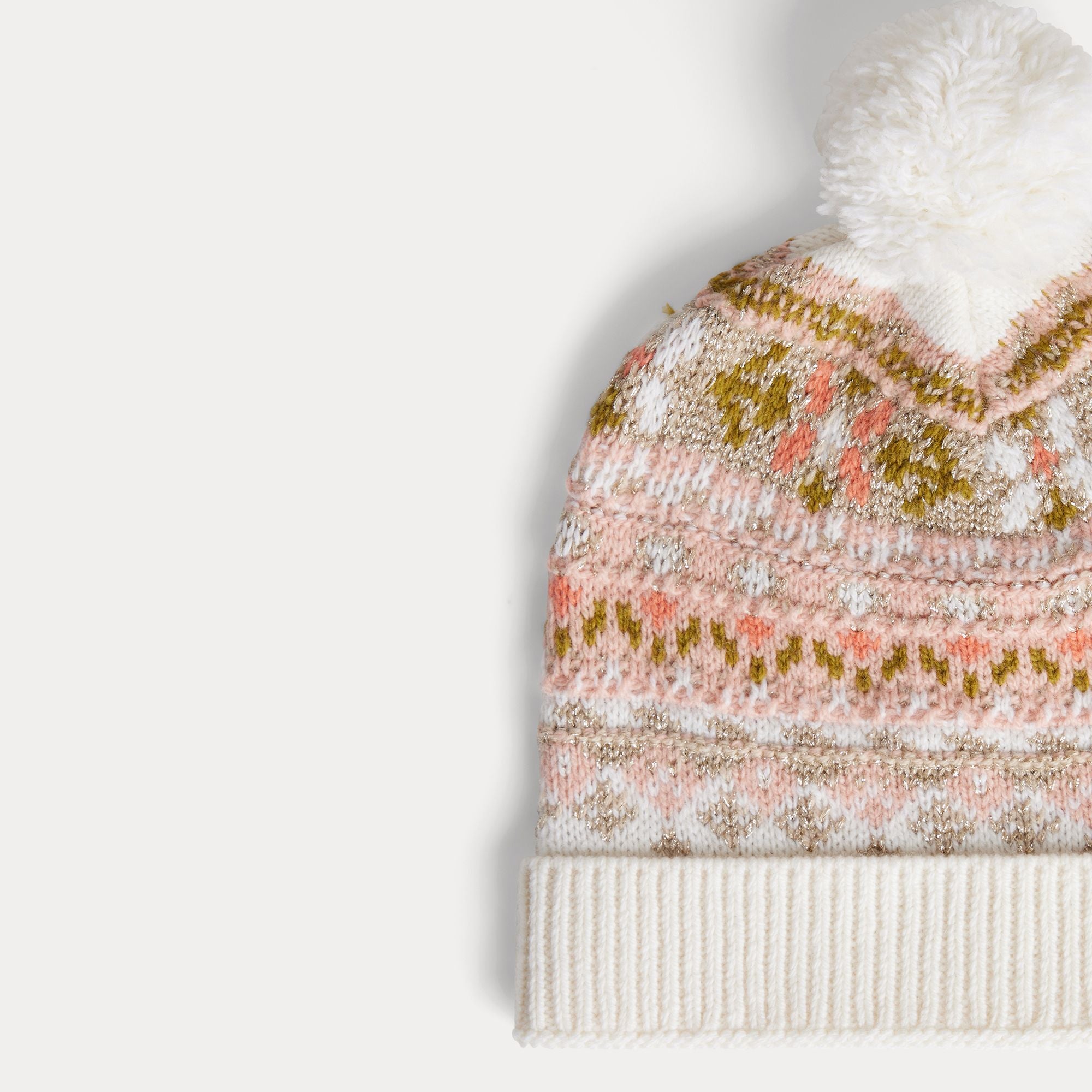 Girls White Jacquard Wool Hat