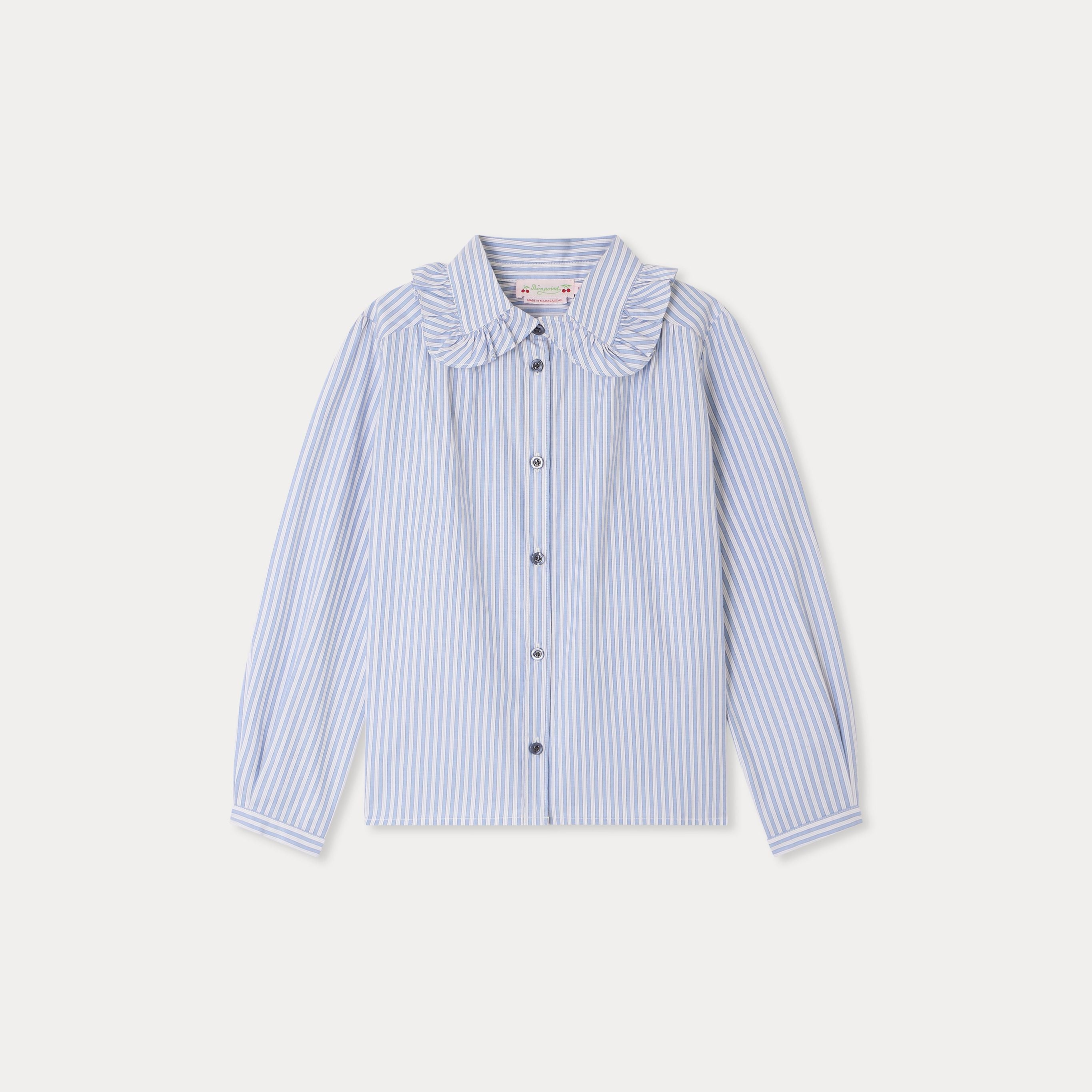 Girls Blue Stripes Cotton Shirt
