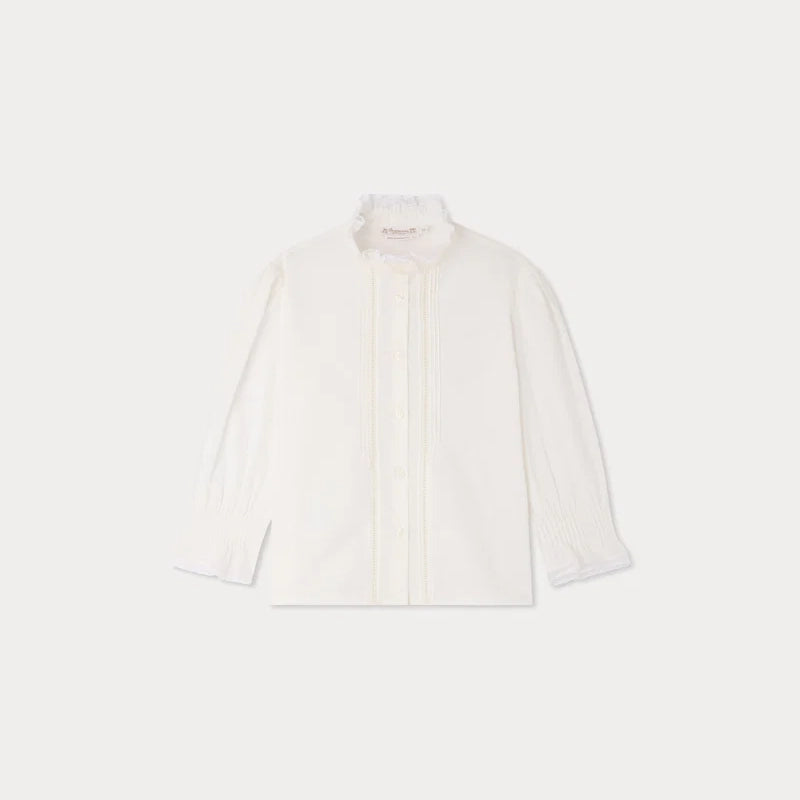 Girls White Ruffled Collar Cotton Blouse