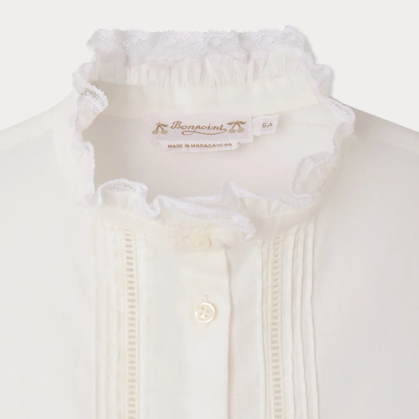 Girls White Ruffled Collar Cotton Blouse