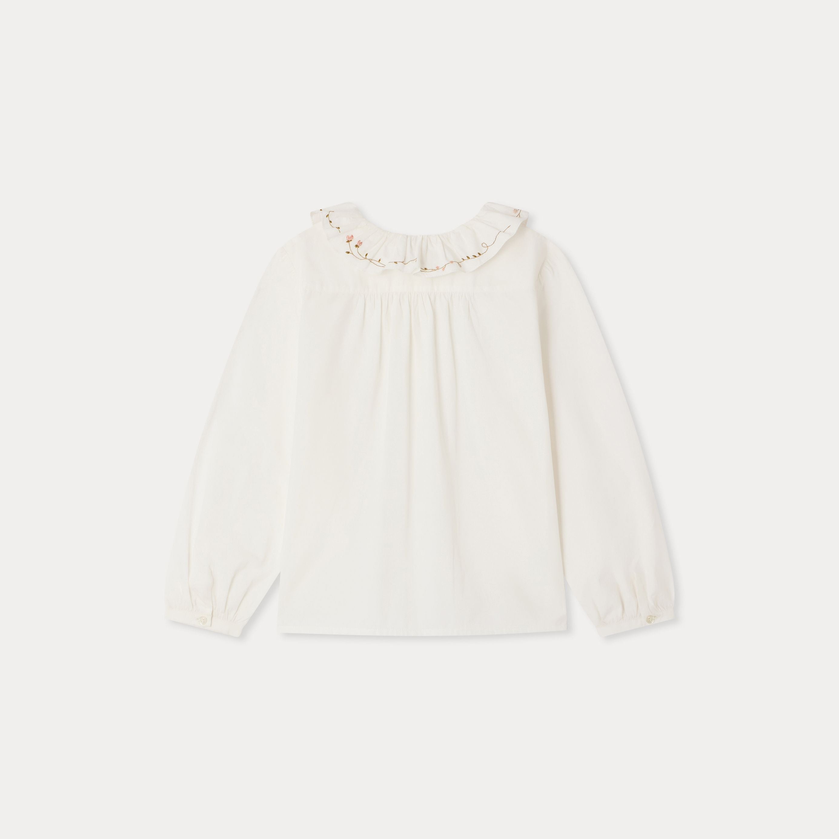 Girls White Embroidered Cotton Shirt