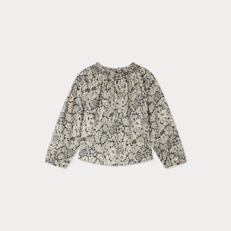 Girls Navy Flower Cotton Blouse