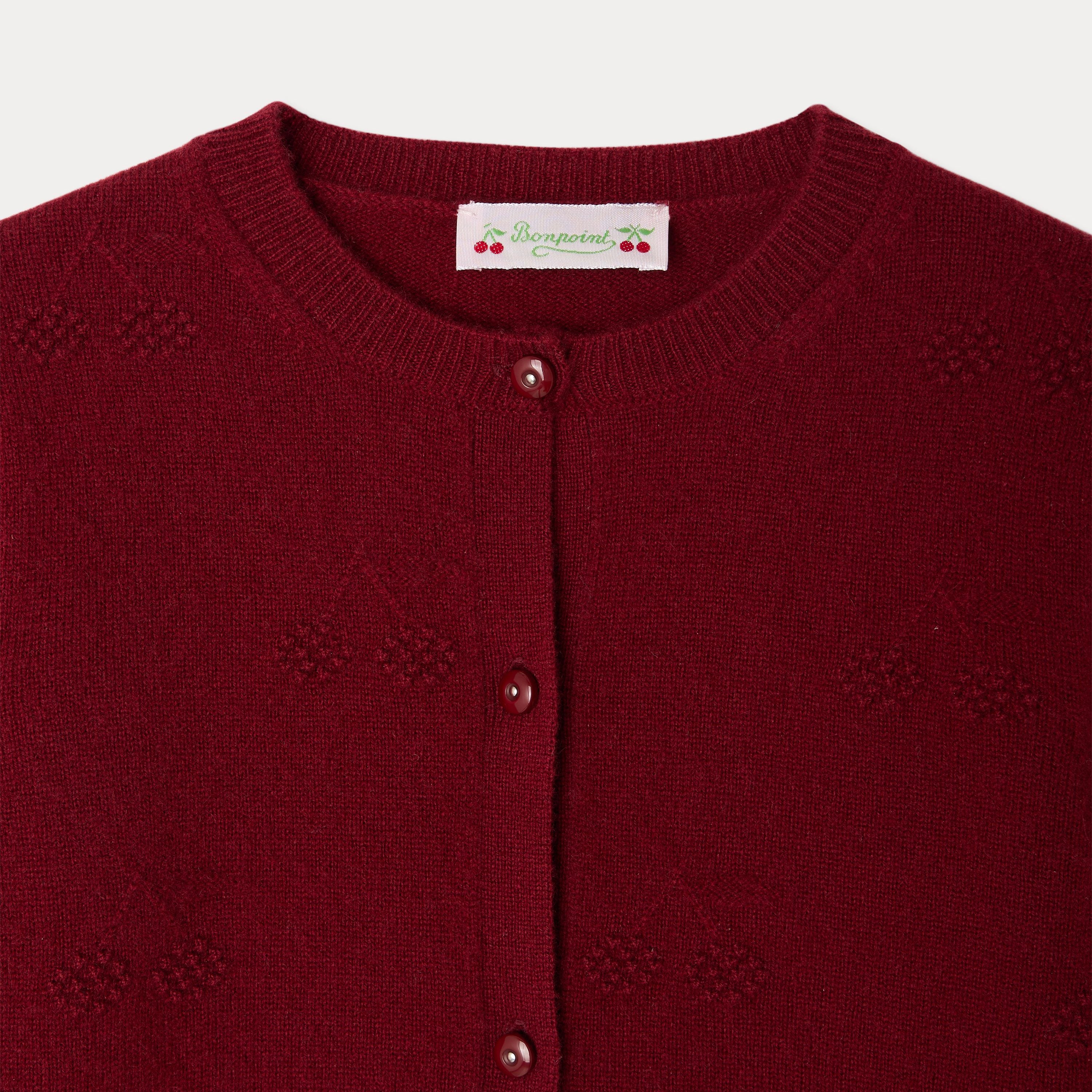 Girls Wine Red Cashmere Cardigan