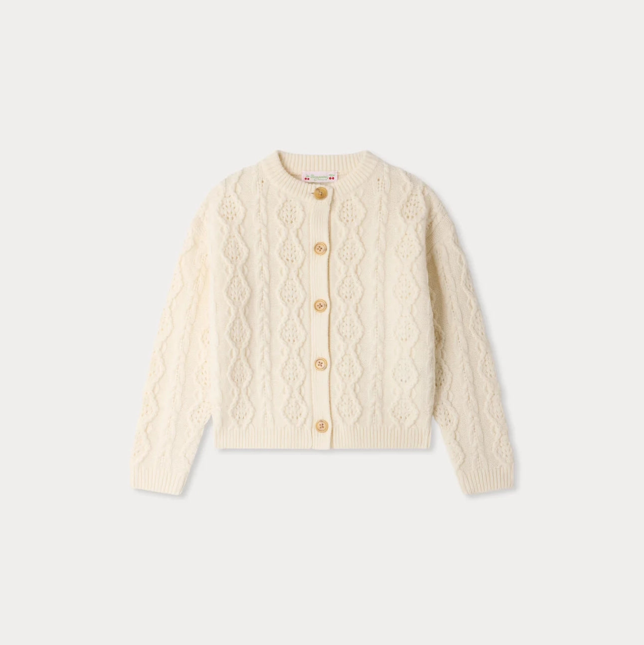 Girls White Cable-Knit Wool Cardigan