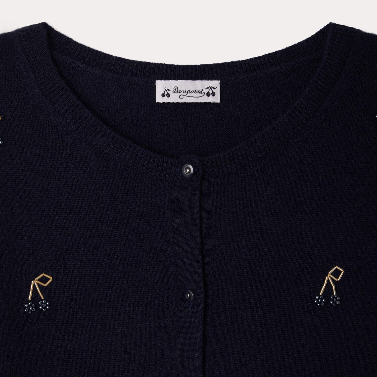 Women Navy Cherry Beading Cashmere Cardigan