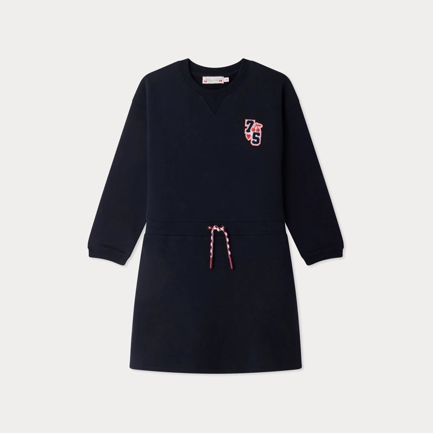 Girls Navy Embroidered Patch Cotton Dress
