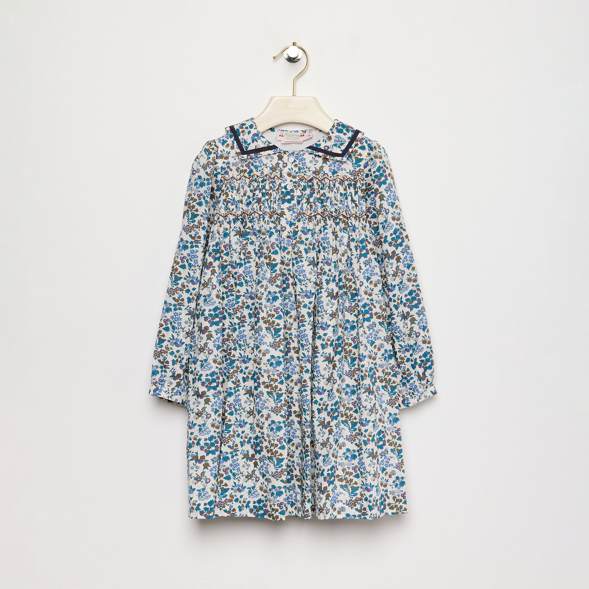 Girls Blue Floral Cotton Dress