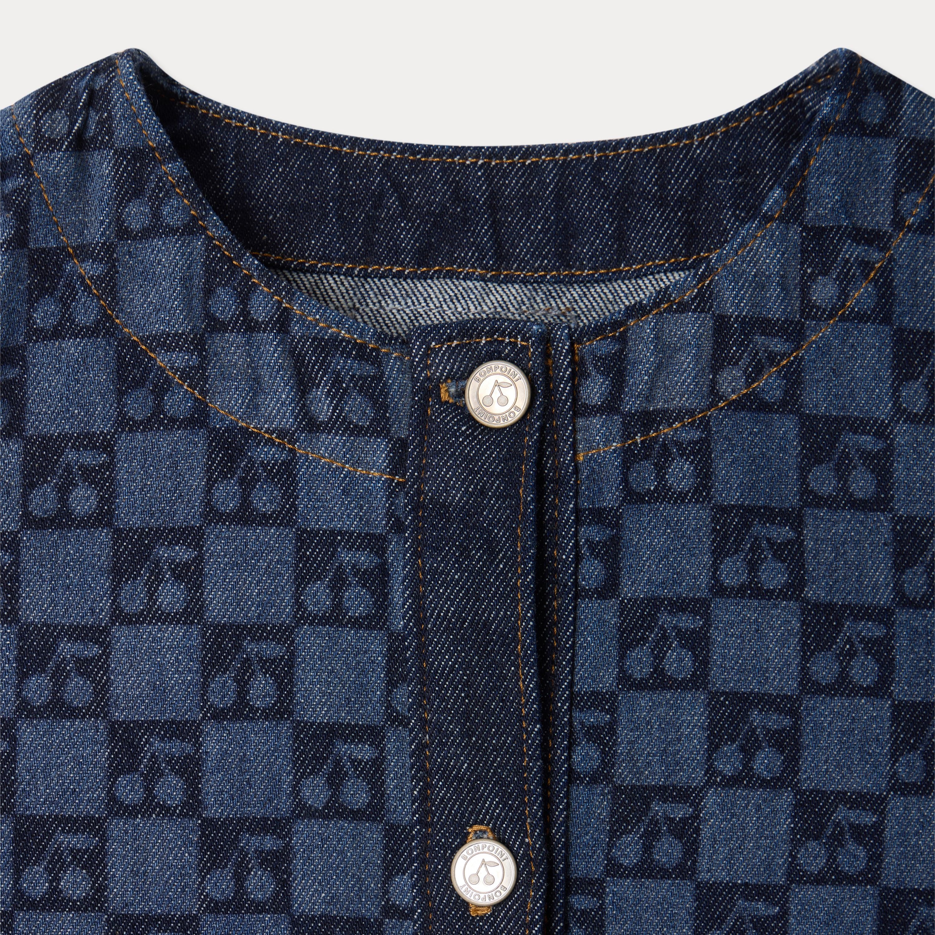 Girls Dark Blue Check Denim Dress
