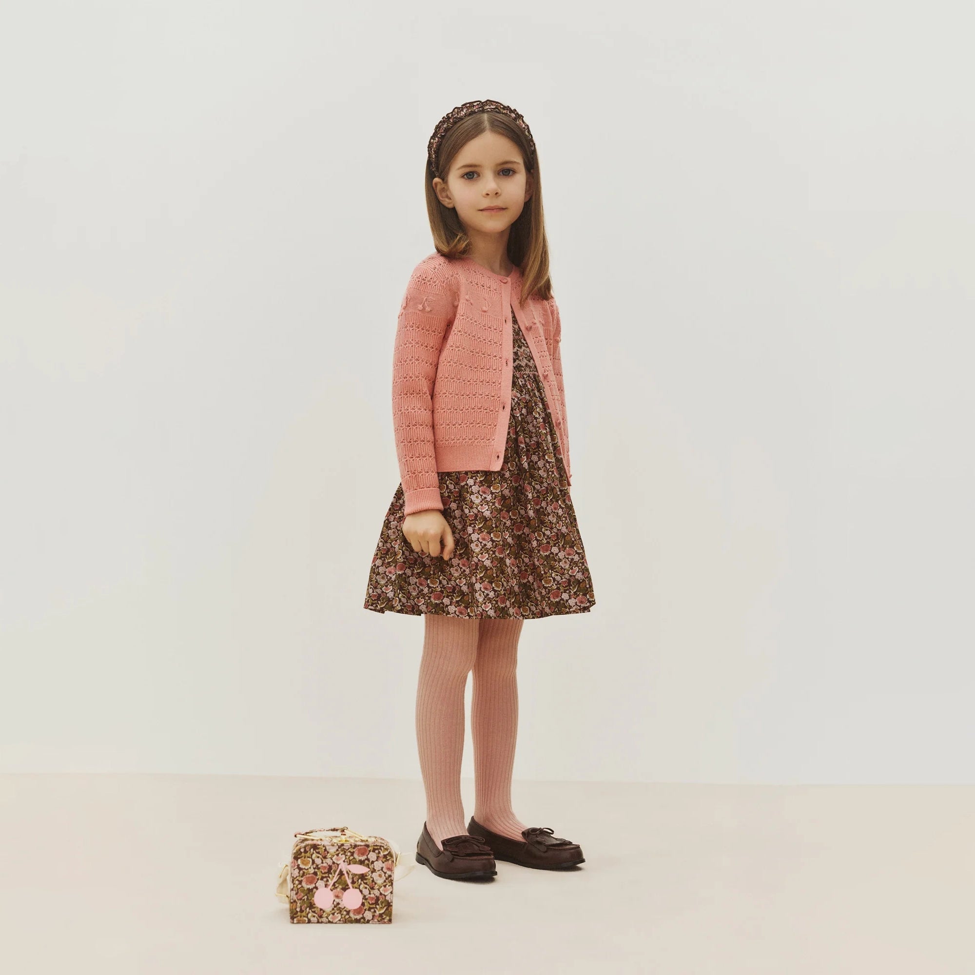 Girls Green Floral Cotton Dress