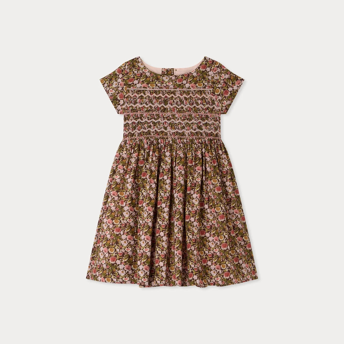 Girls Green Floral Cotton Dress