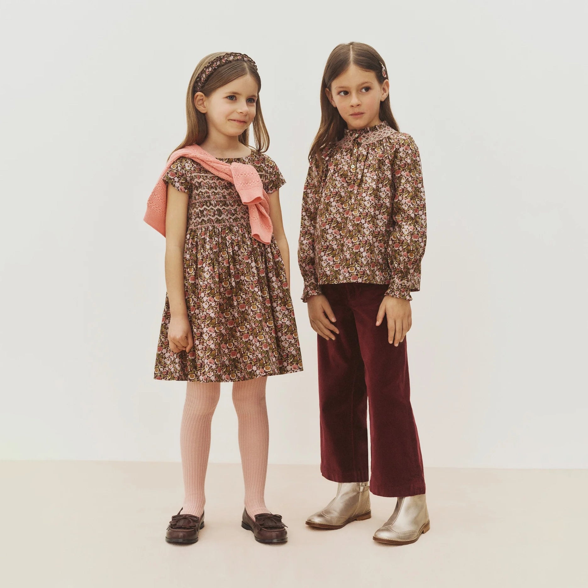 Girls Green Floral Cotton Dress