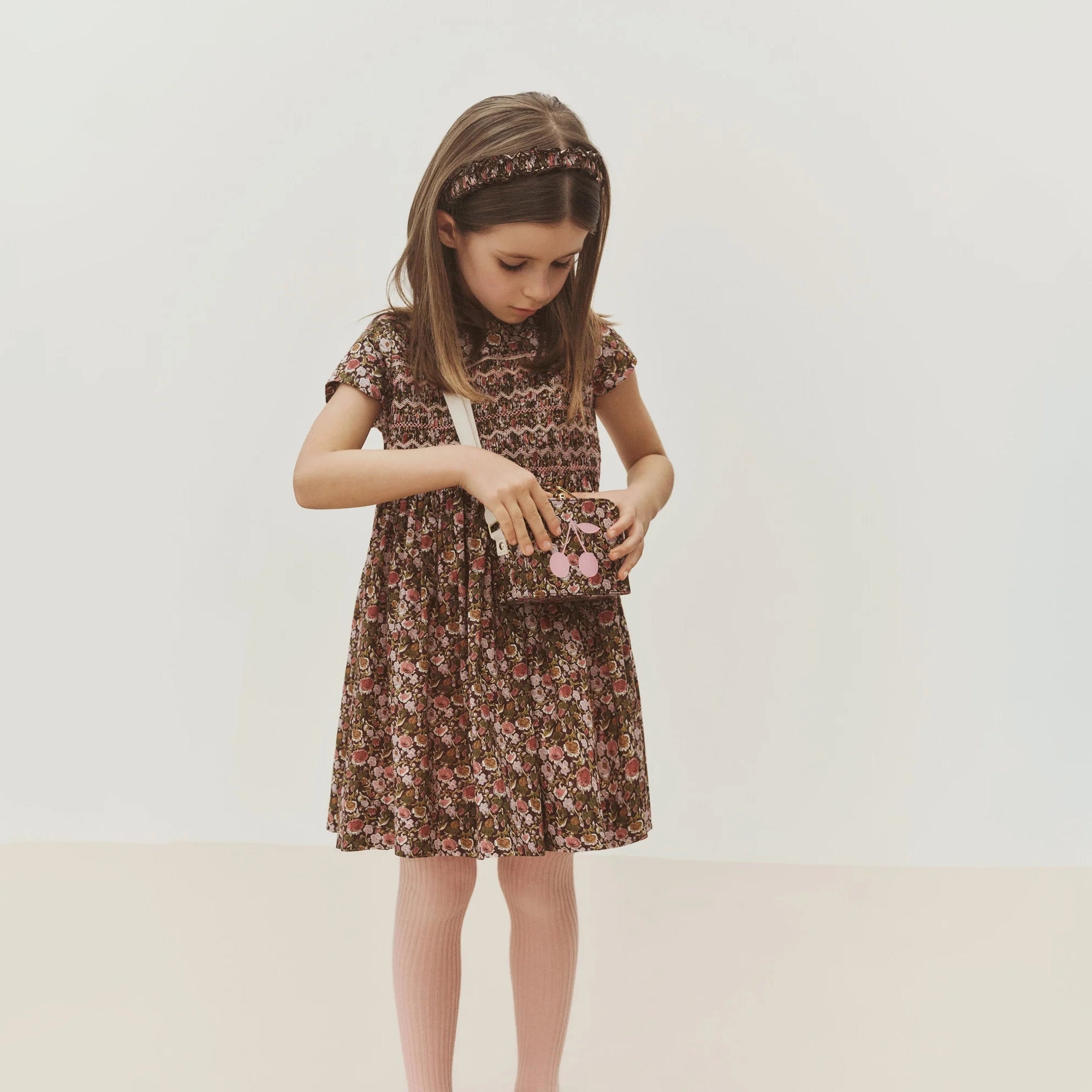 Girls Green Floral Cotton Dress