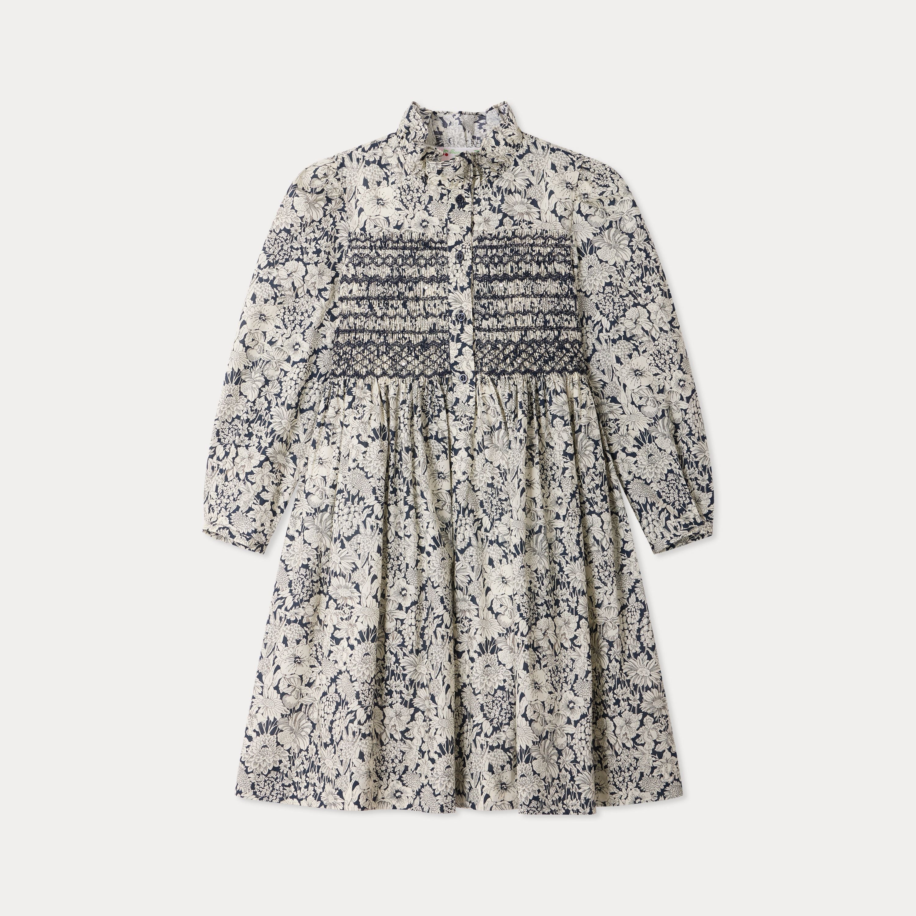Girls Navy Flower Cotton Dress