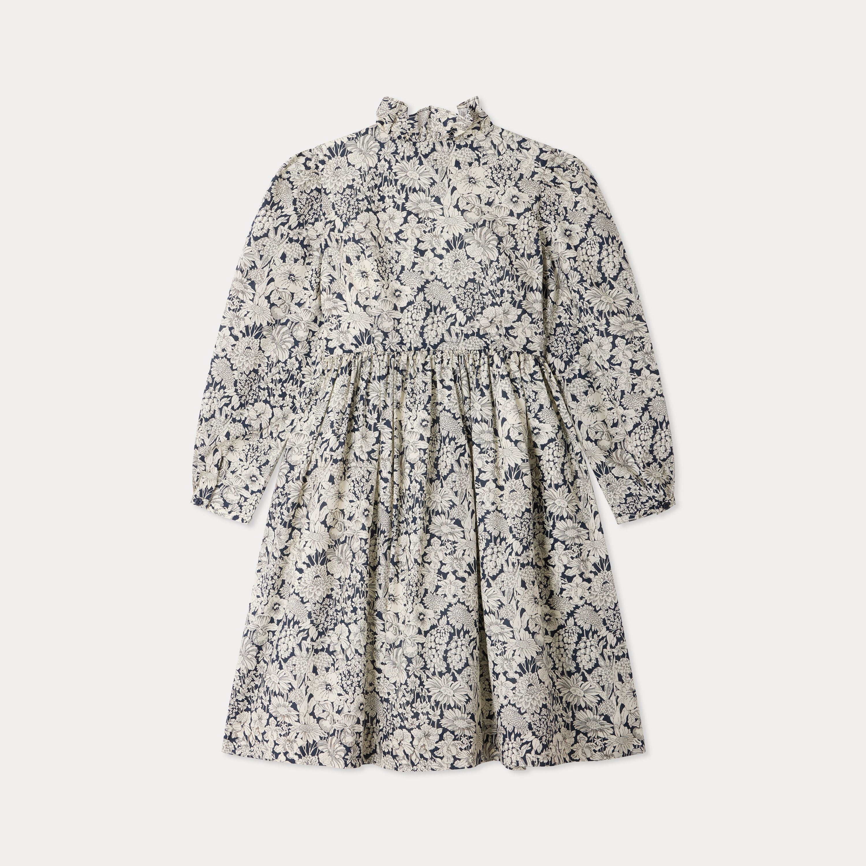 Girls Navy Flower Cotton Dress