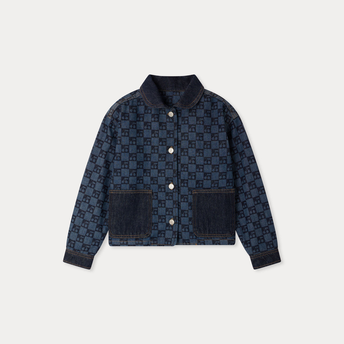 Veste en jean à carreaux bleu foncé pour fille
