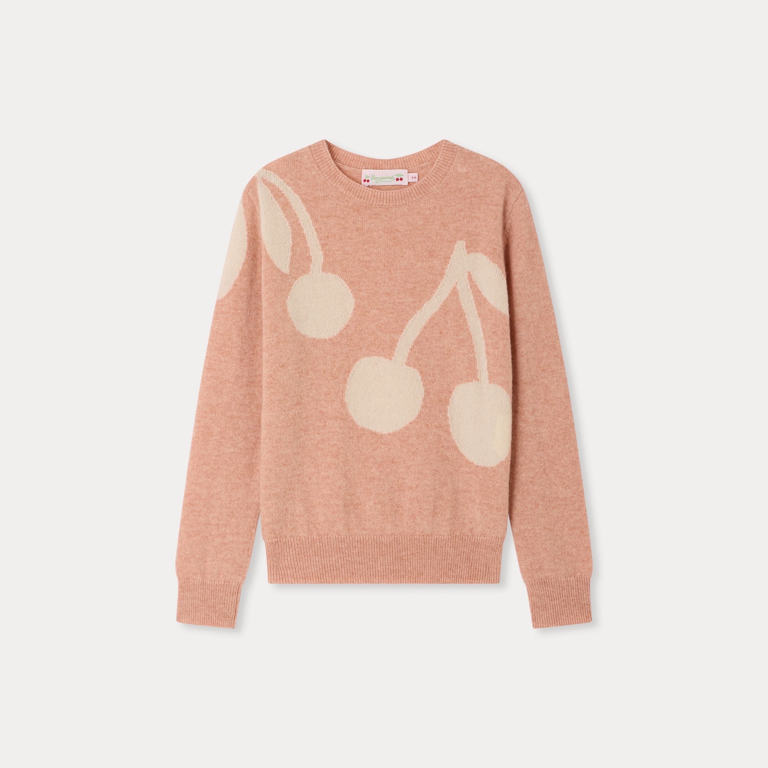 Girls Pink Cherry Jacquard Cashmere Sweater