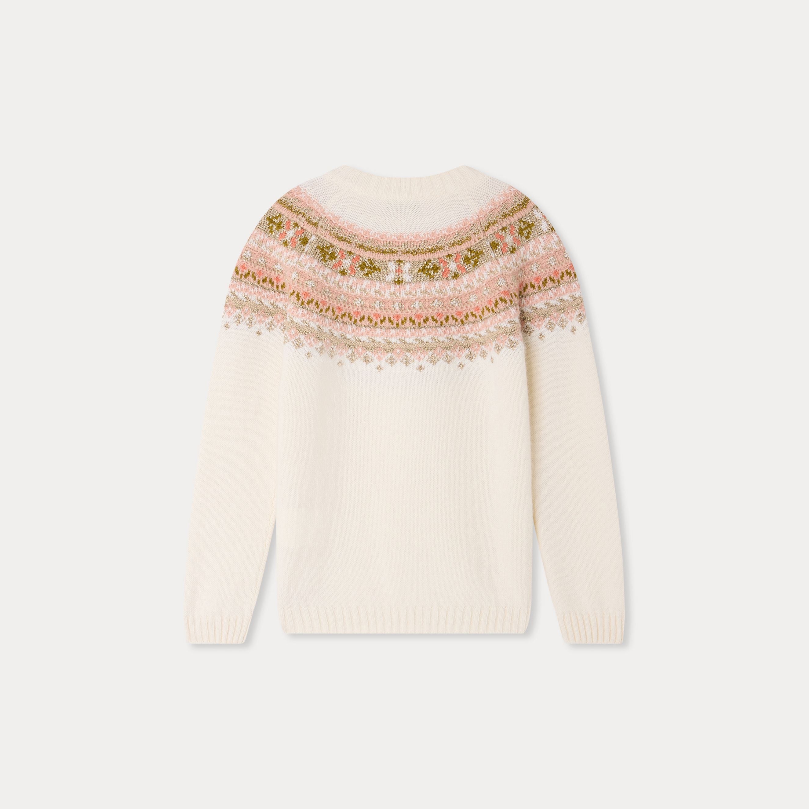 Girls White Jacquard Wool Sweater