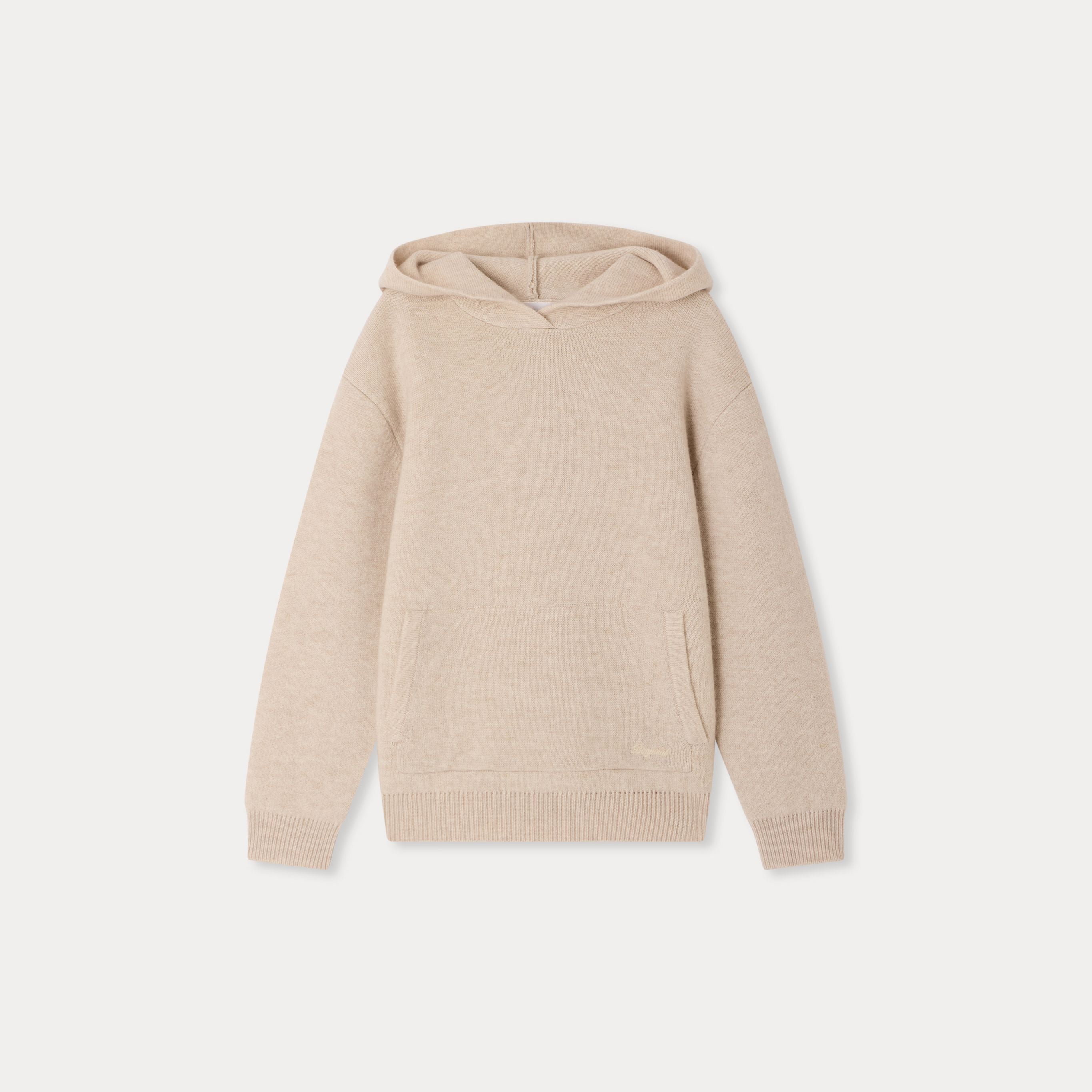 Girls Beige Hooded Wool Sweater