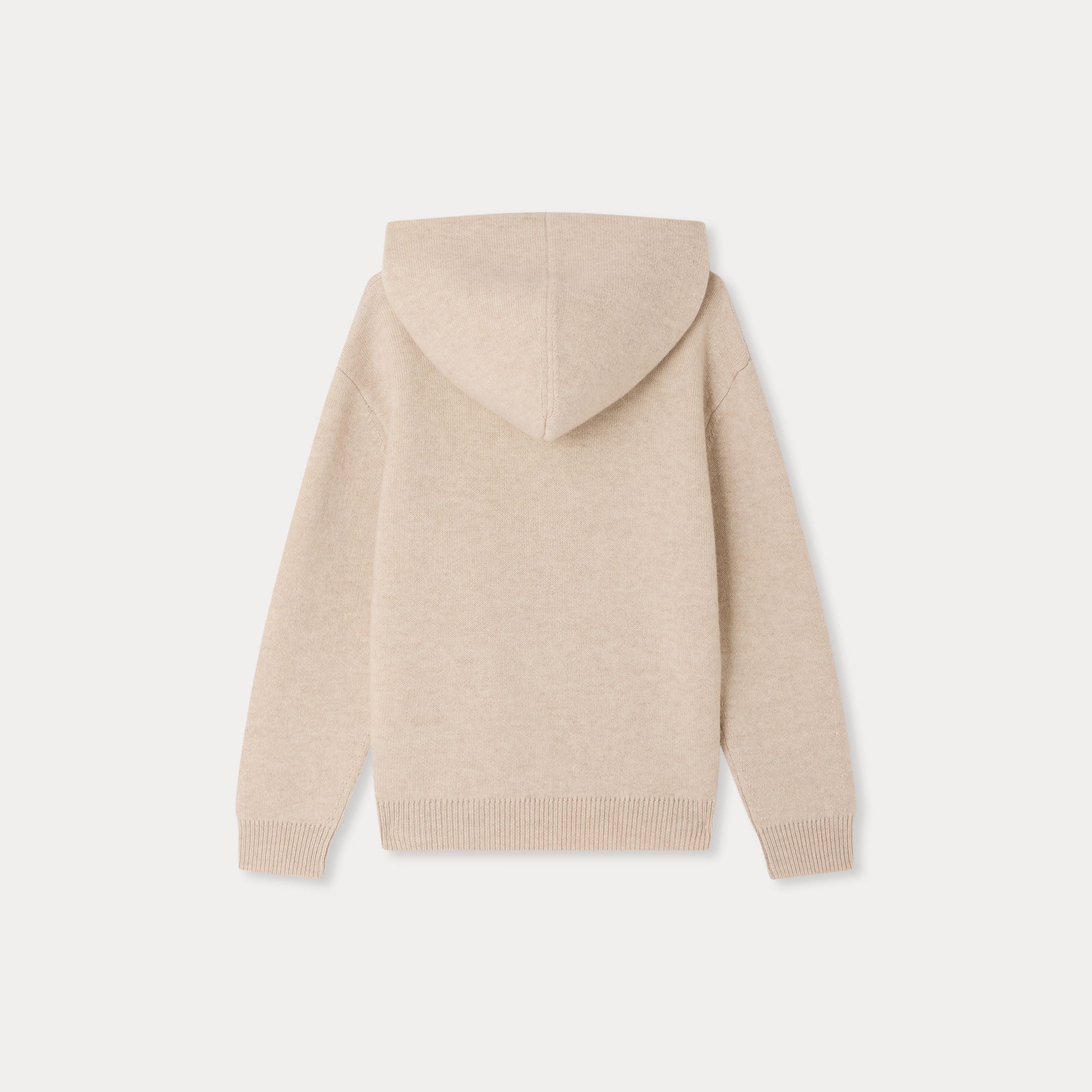 Girls Beige Hooded Wool Sweater