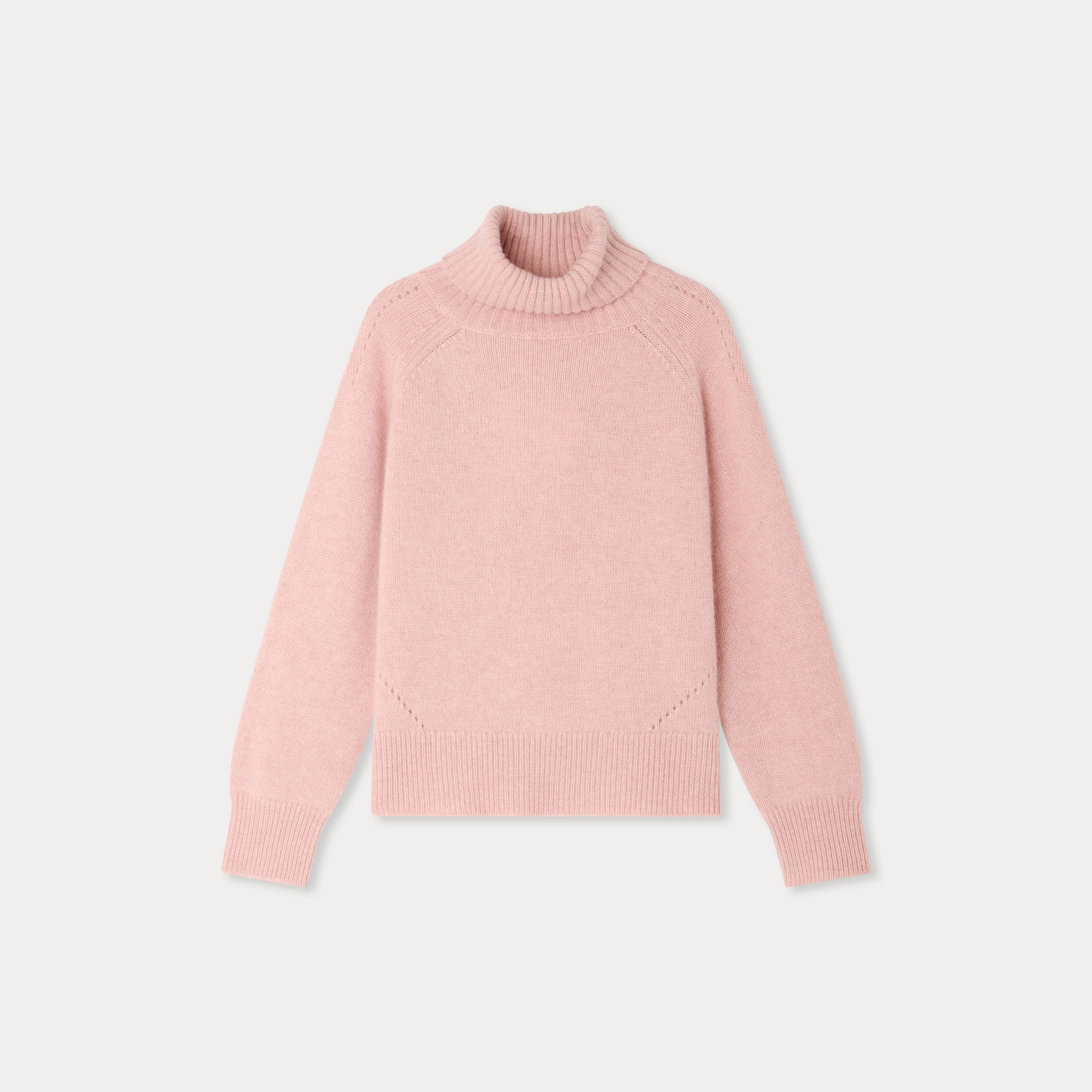 Girls Pink Wool Turtleneck Sweater