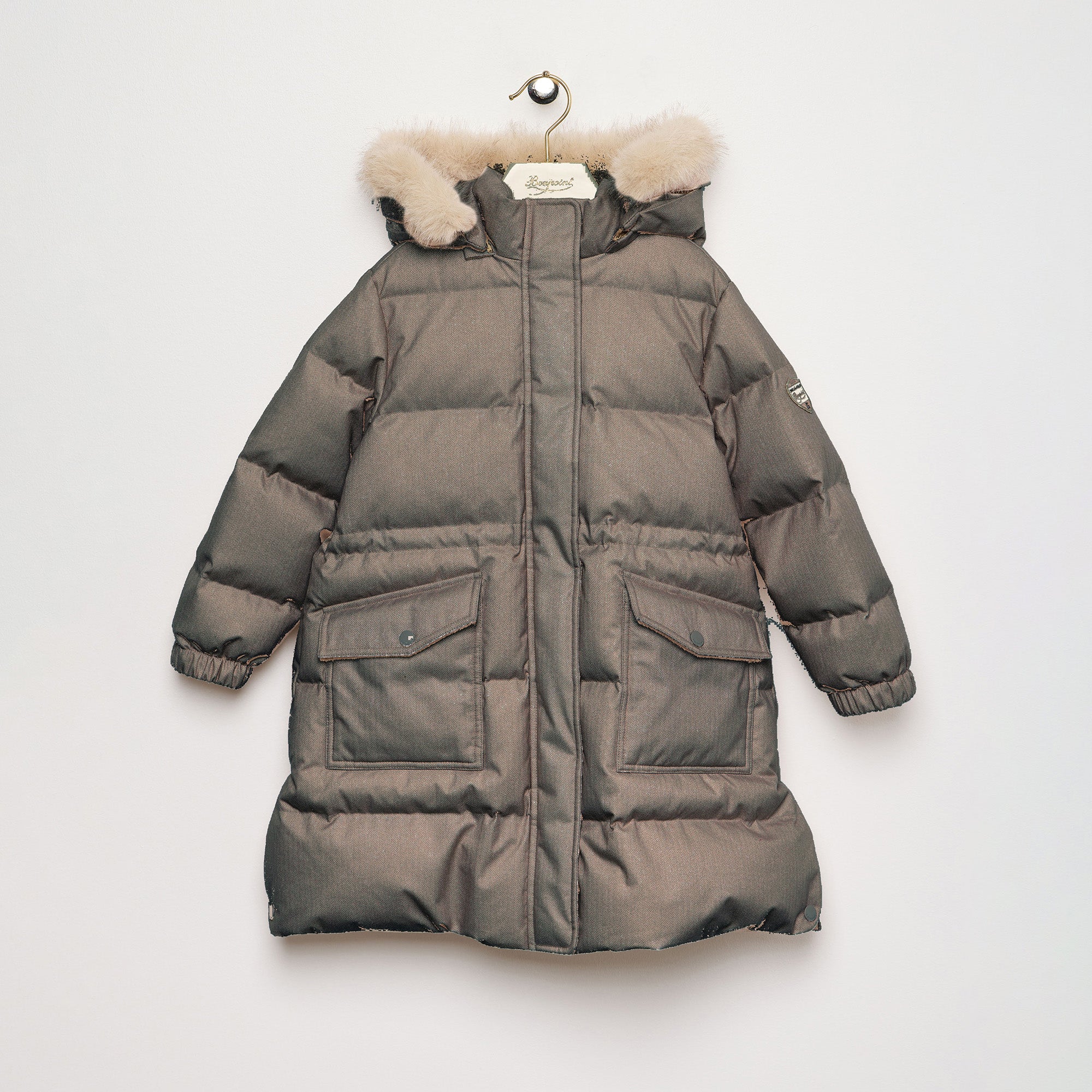 Girls Grey Brown Padded Down Coat