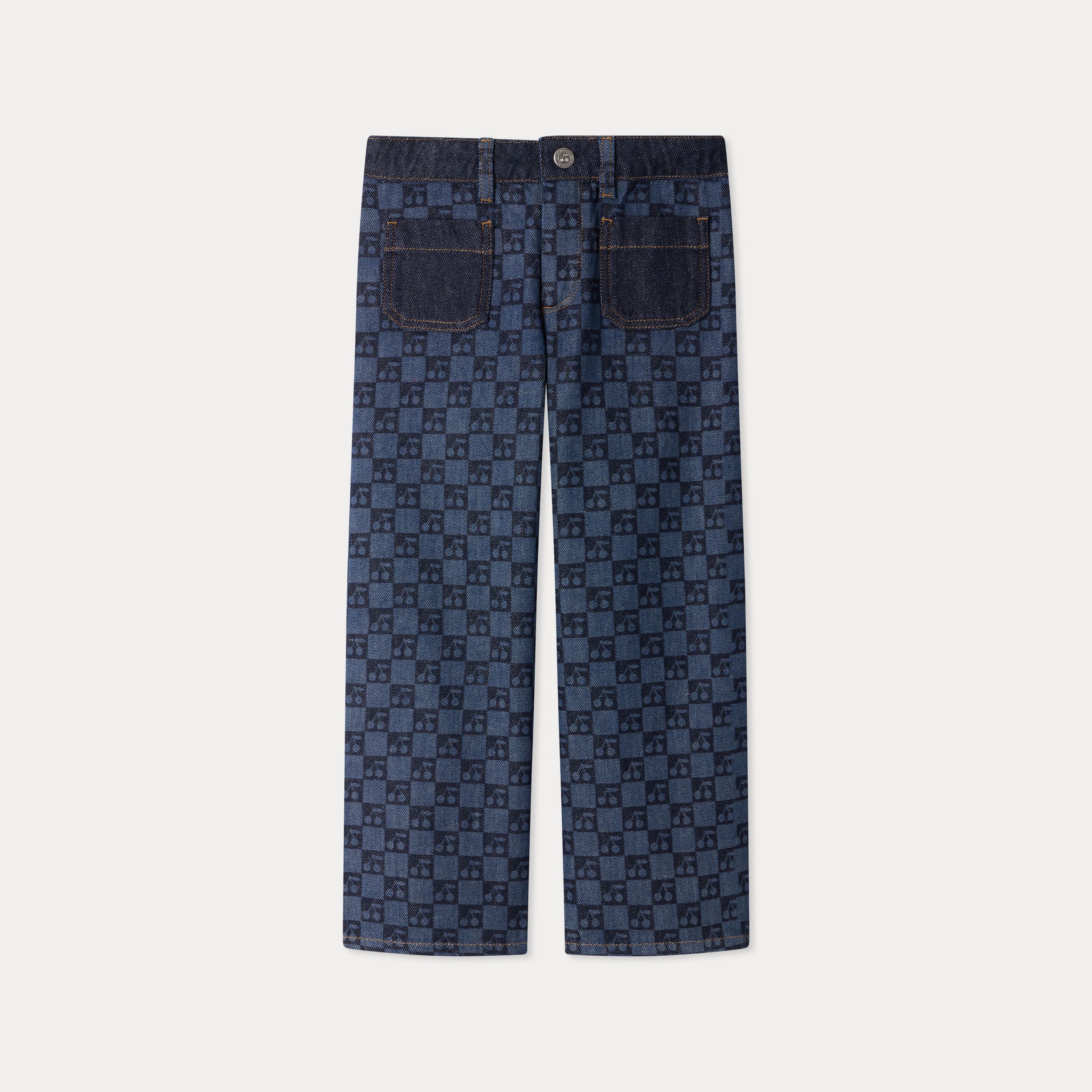 Women Dark Blue Check Denim Trousers