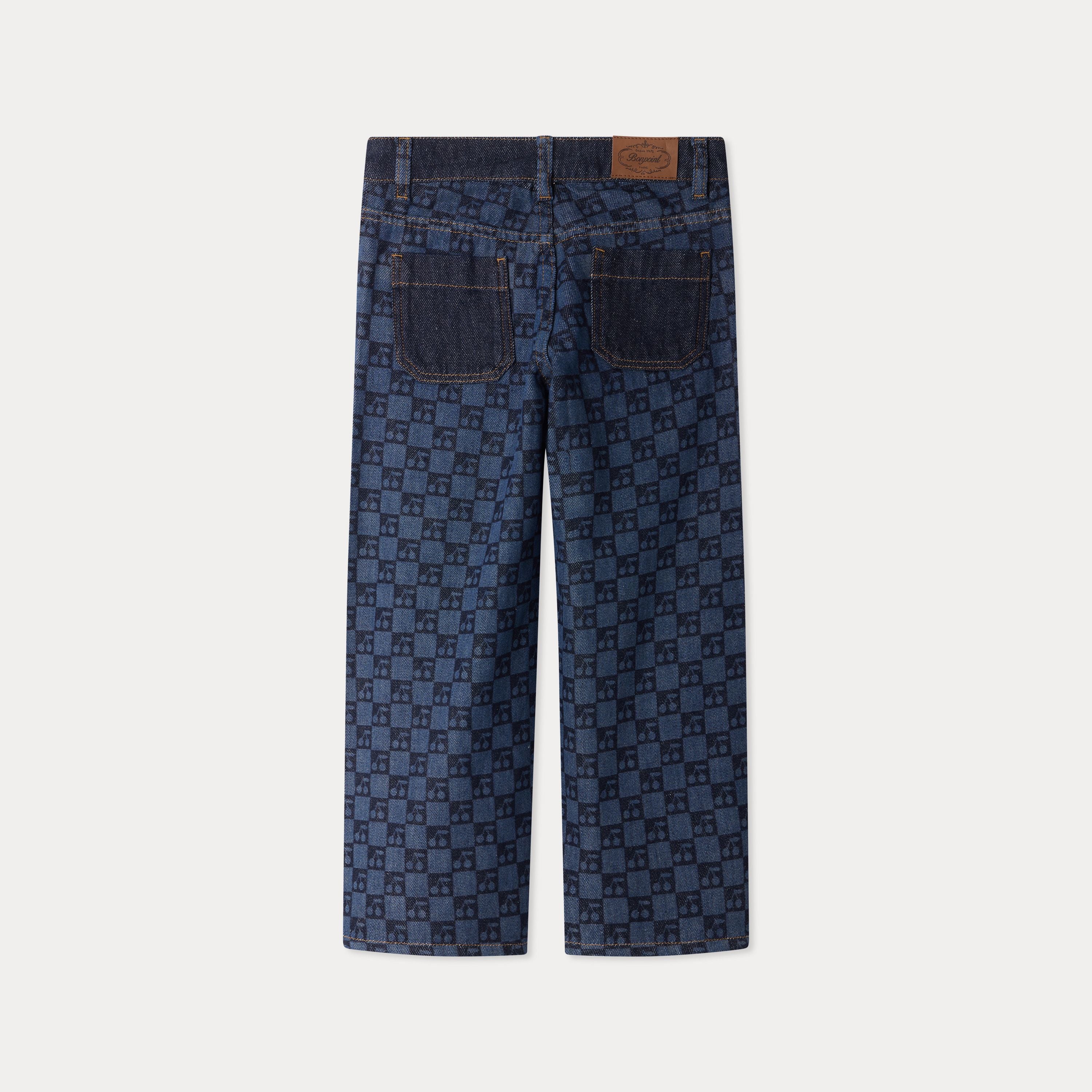 Women Dark Blue Check Denim Trousers