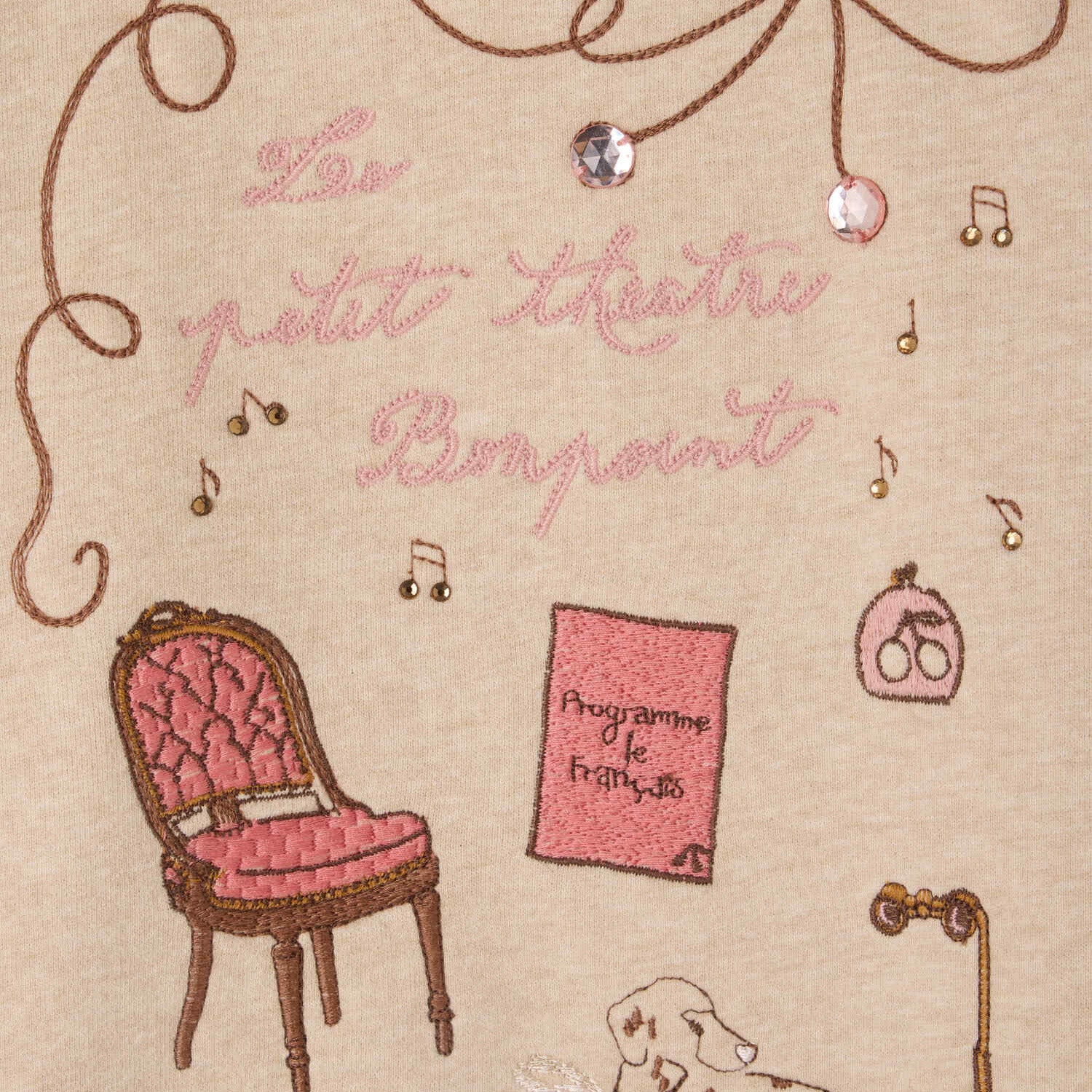 Girls Beige Embroidered Cotton Sweatshirt
