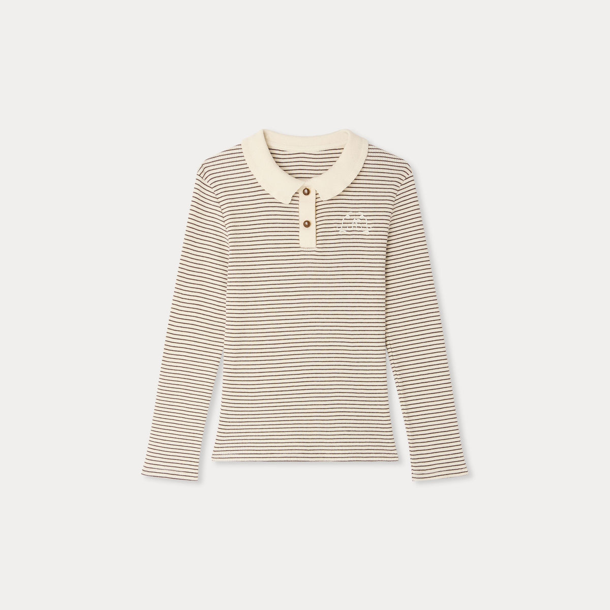 Girls Beige Stripes Cotton Polo Shirt