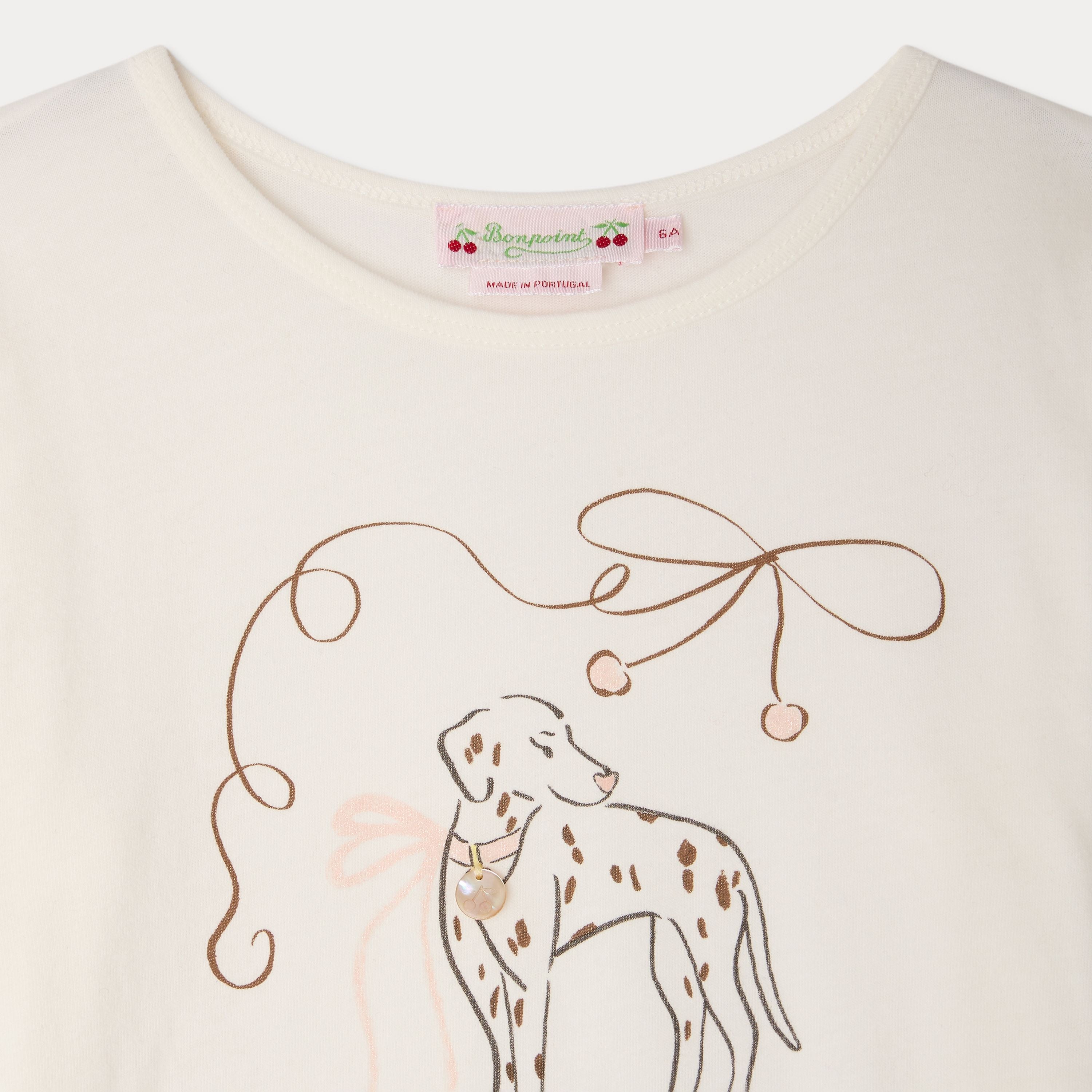 Girls White Puppy Printed Cotton T-Shirt