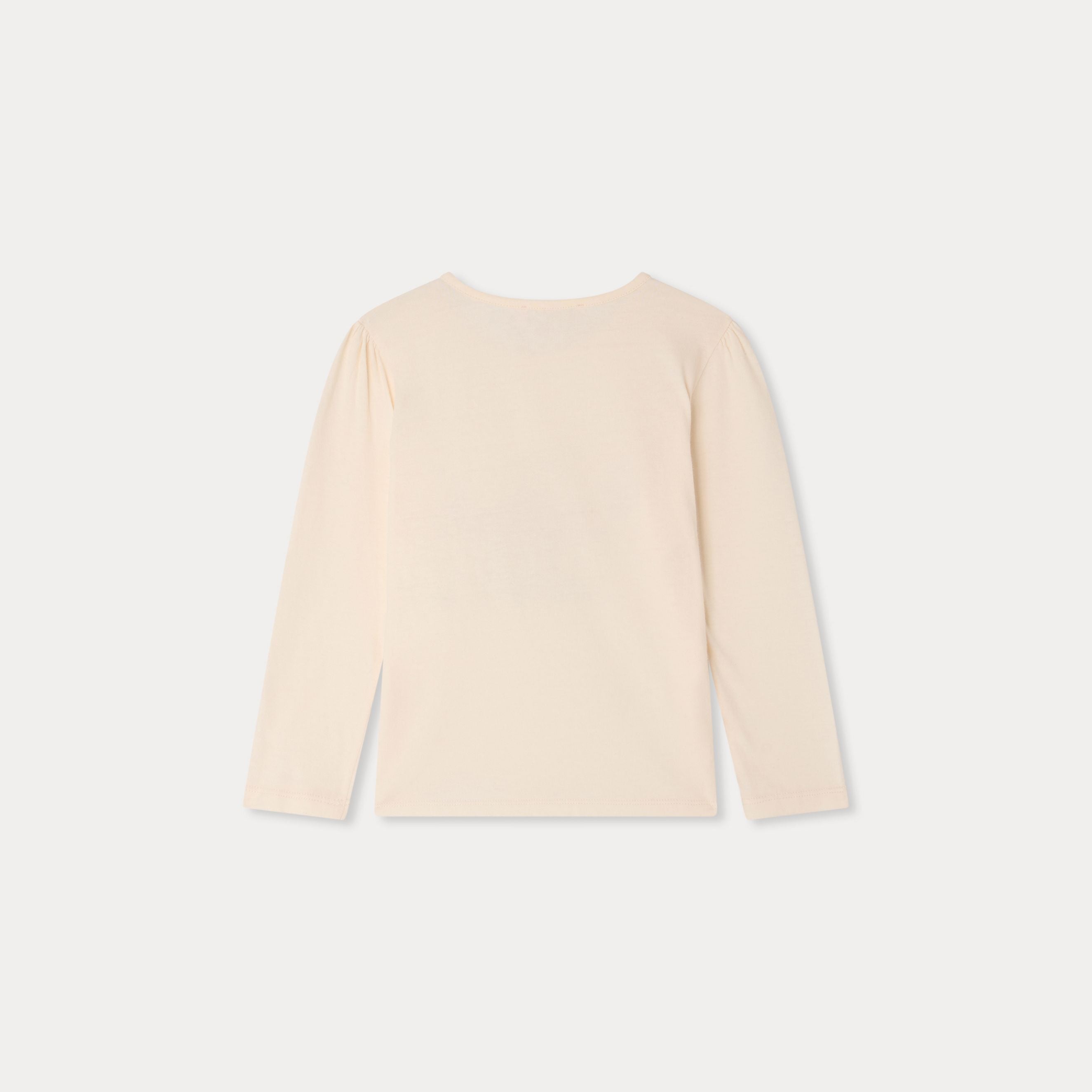Girls Beige Pink Printed Cotton T-Shirt