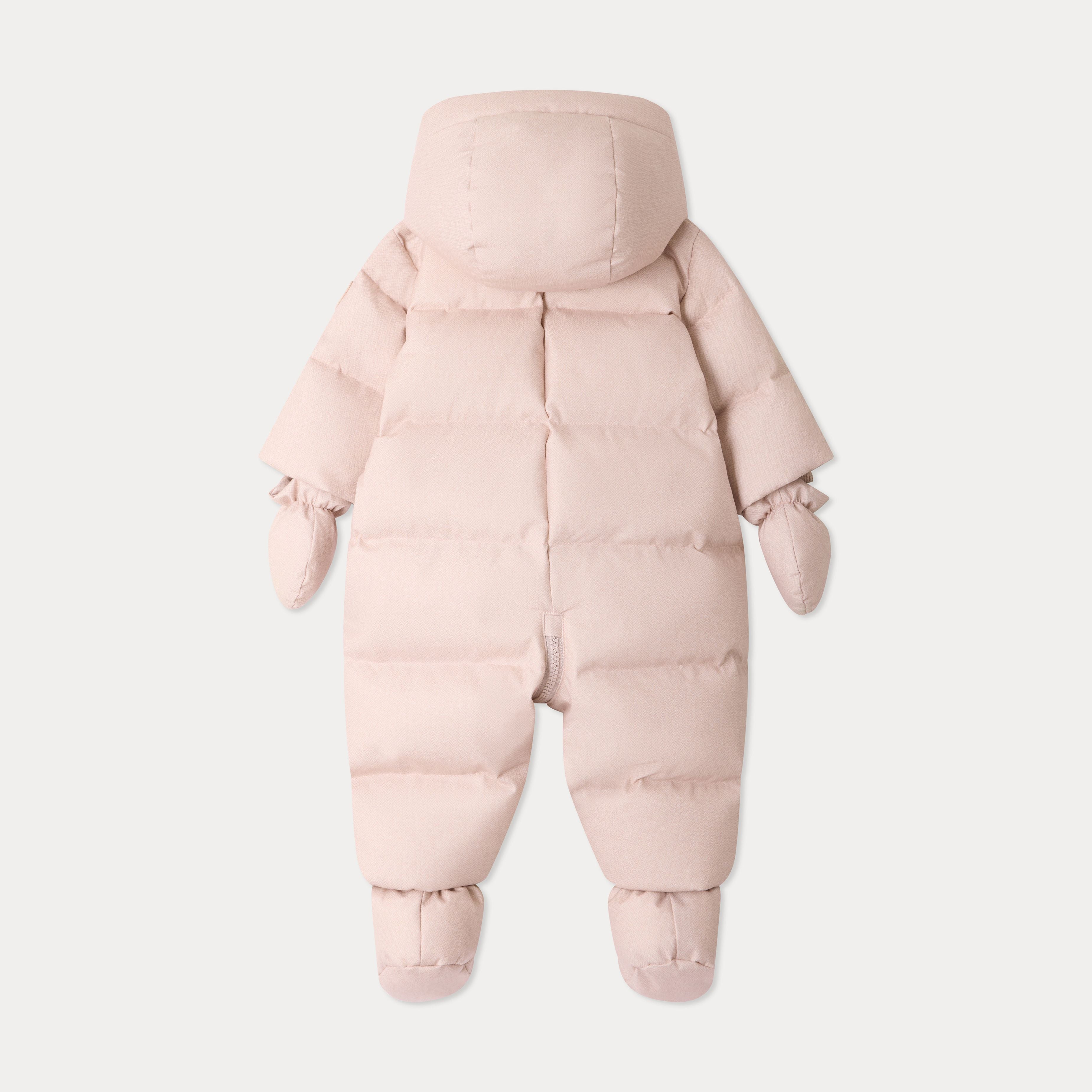 Baby Girls Beige Pink Padded Down Babysuit