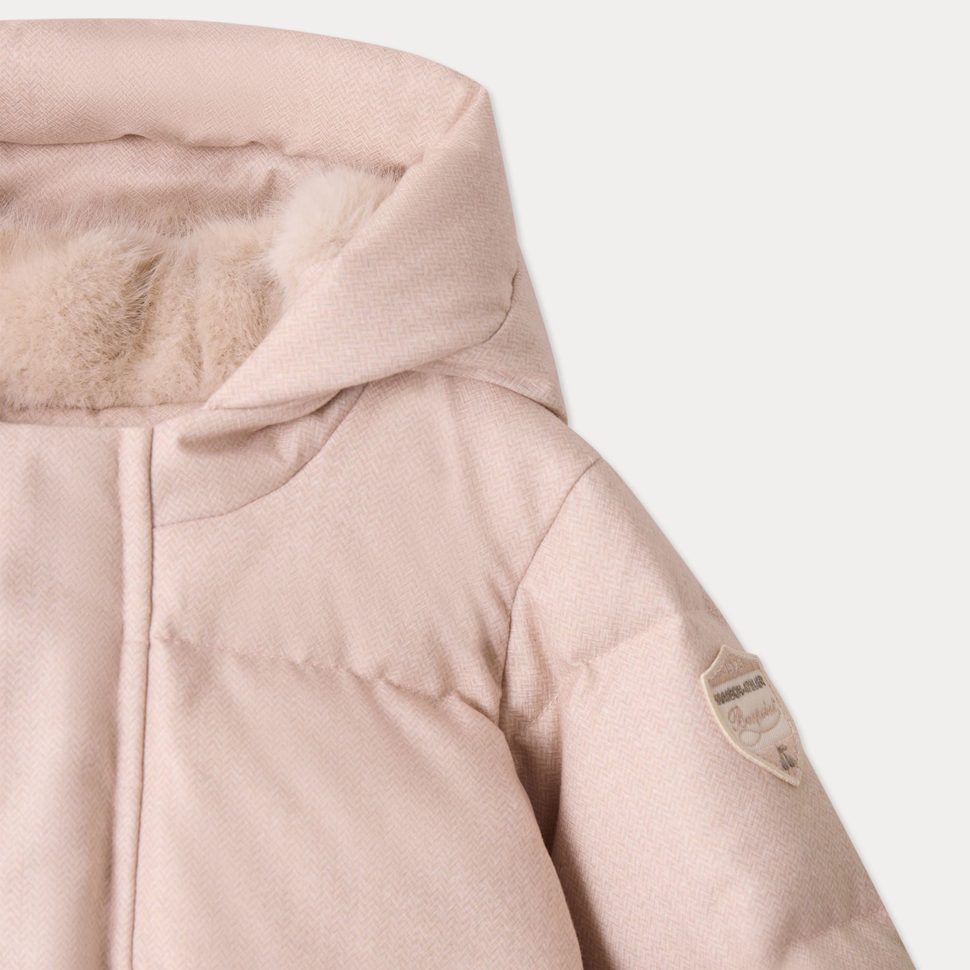 Baby Girls Beige Pink Padded Down Babysuit
