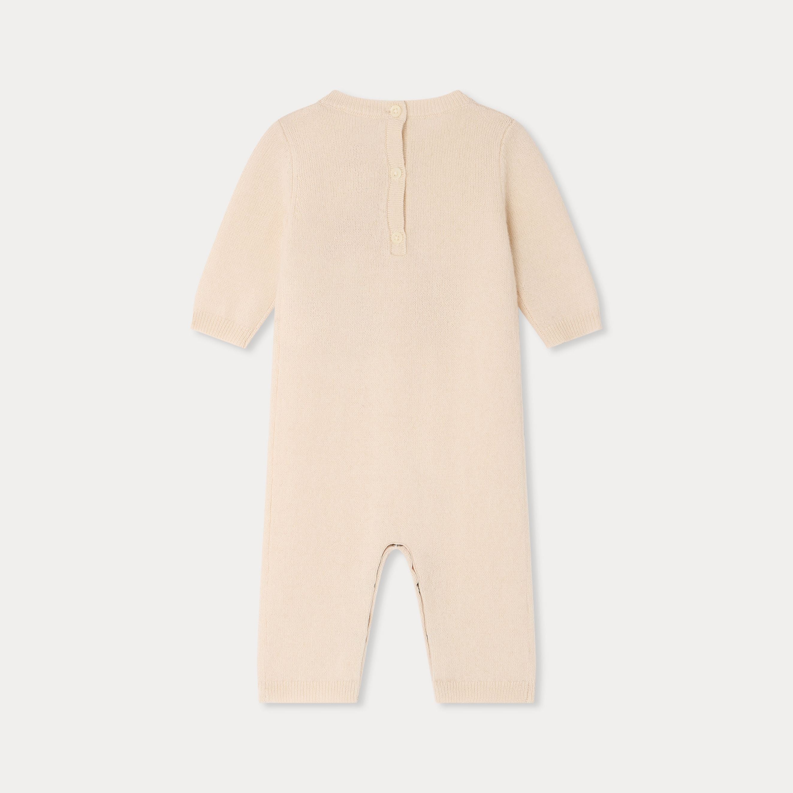 Baby Girls Beige Cherry Jacquard Cashmere Babysuit