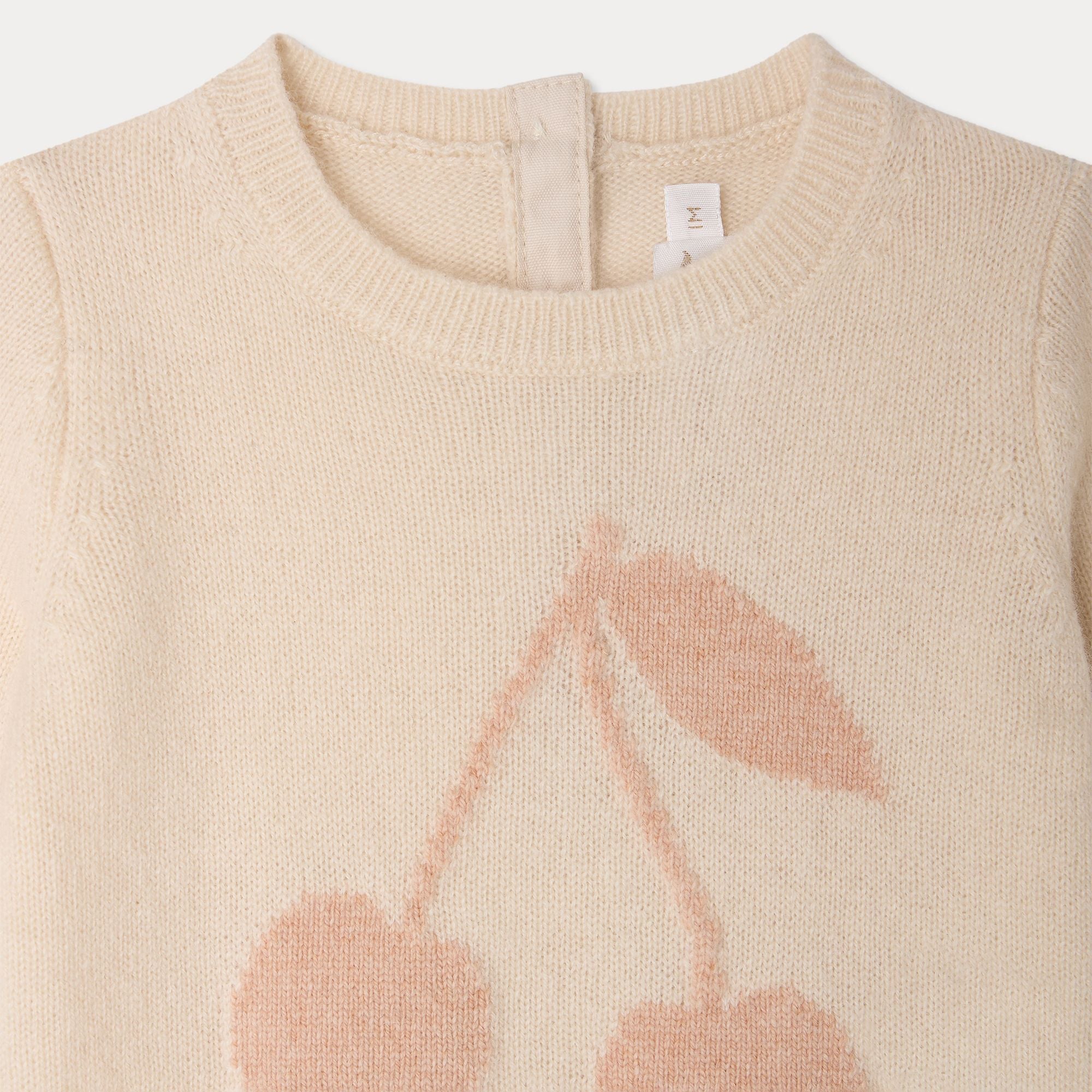 Baby Girls Beige Cherry Jacquard Cashmere Babysuit