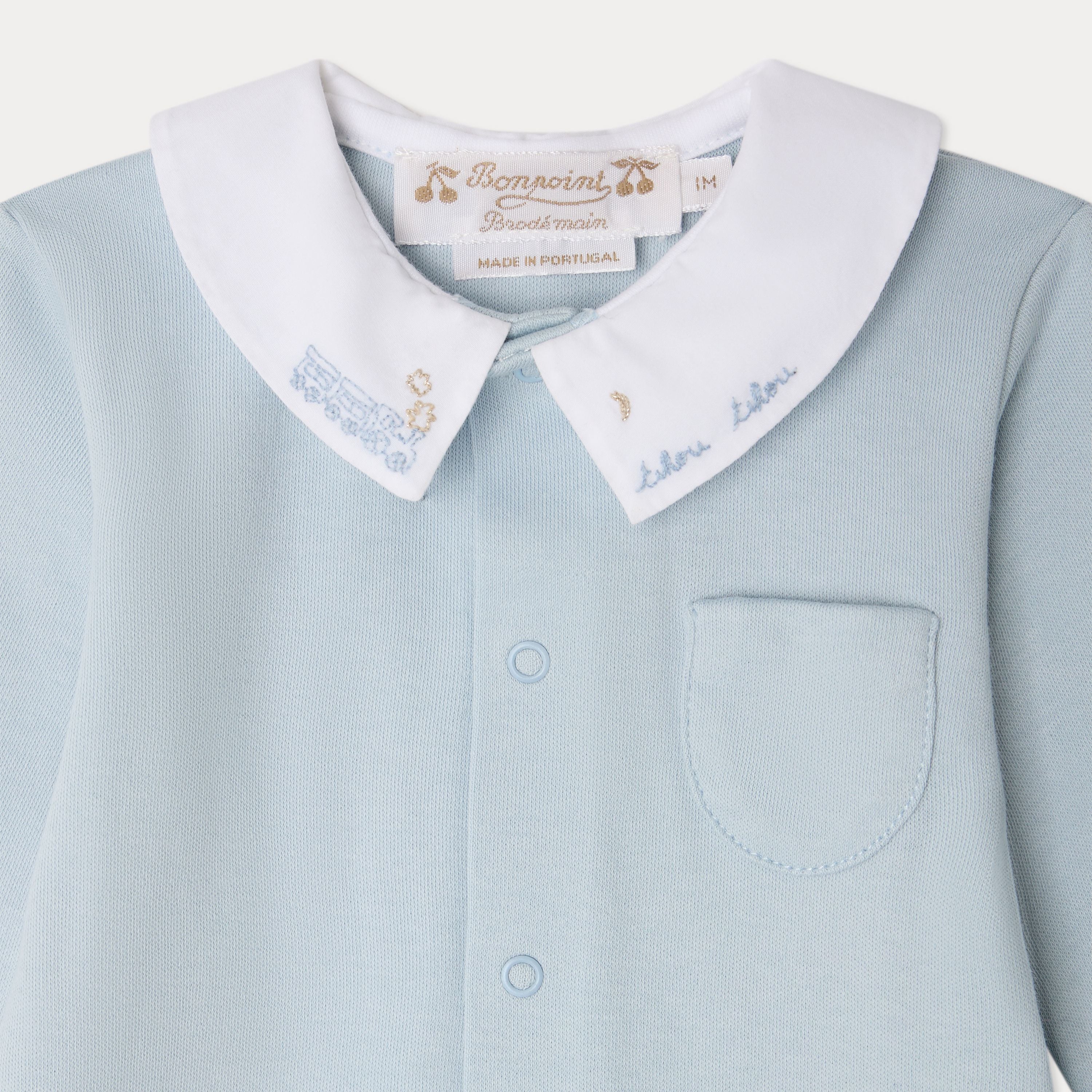 Baby Boys Light Blue Cotton Babysuit