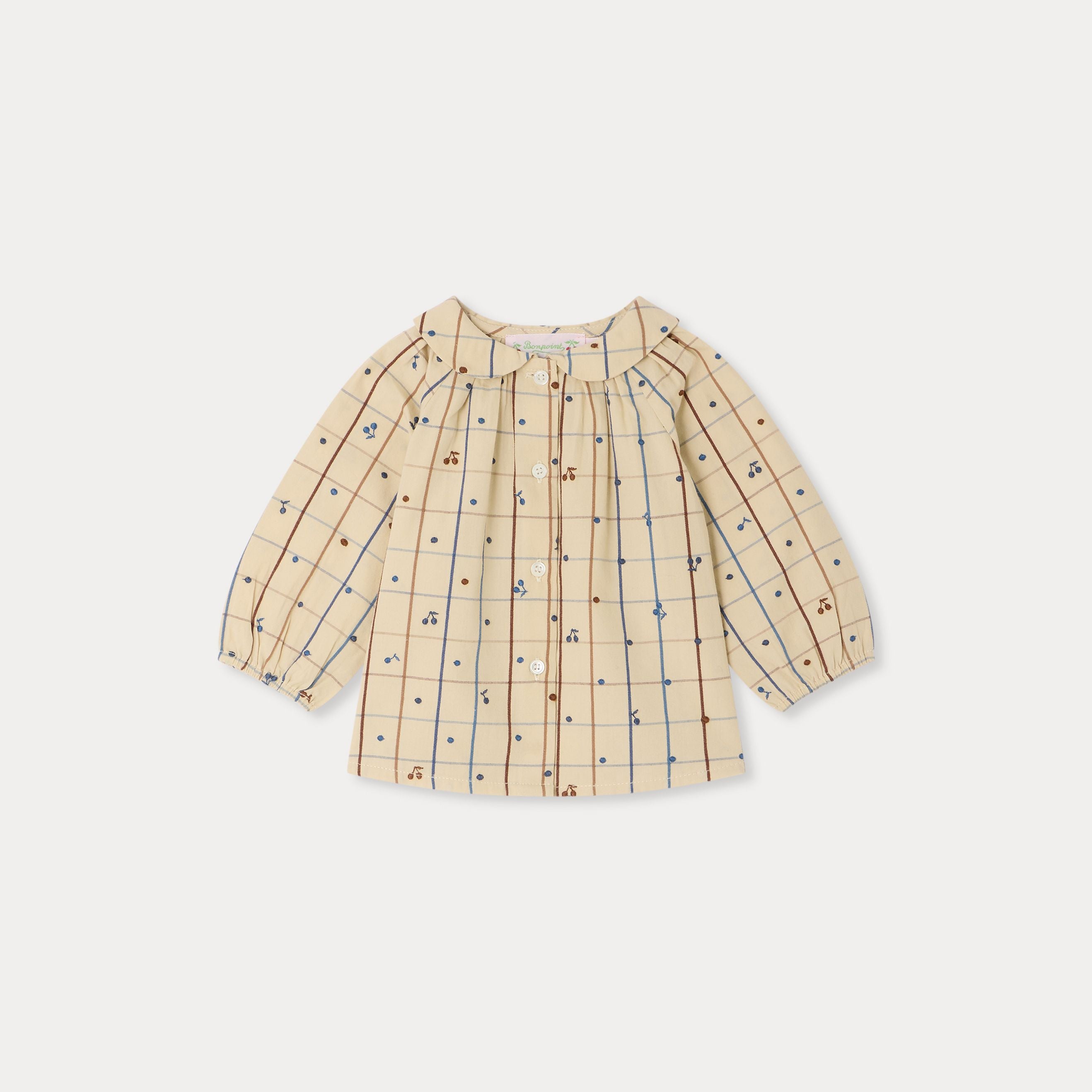 Baby Girls Beige Cherry Embroidered Cotton Blouse