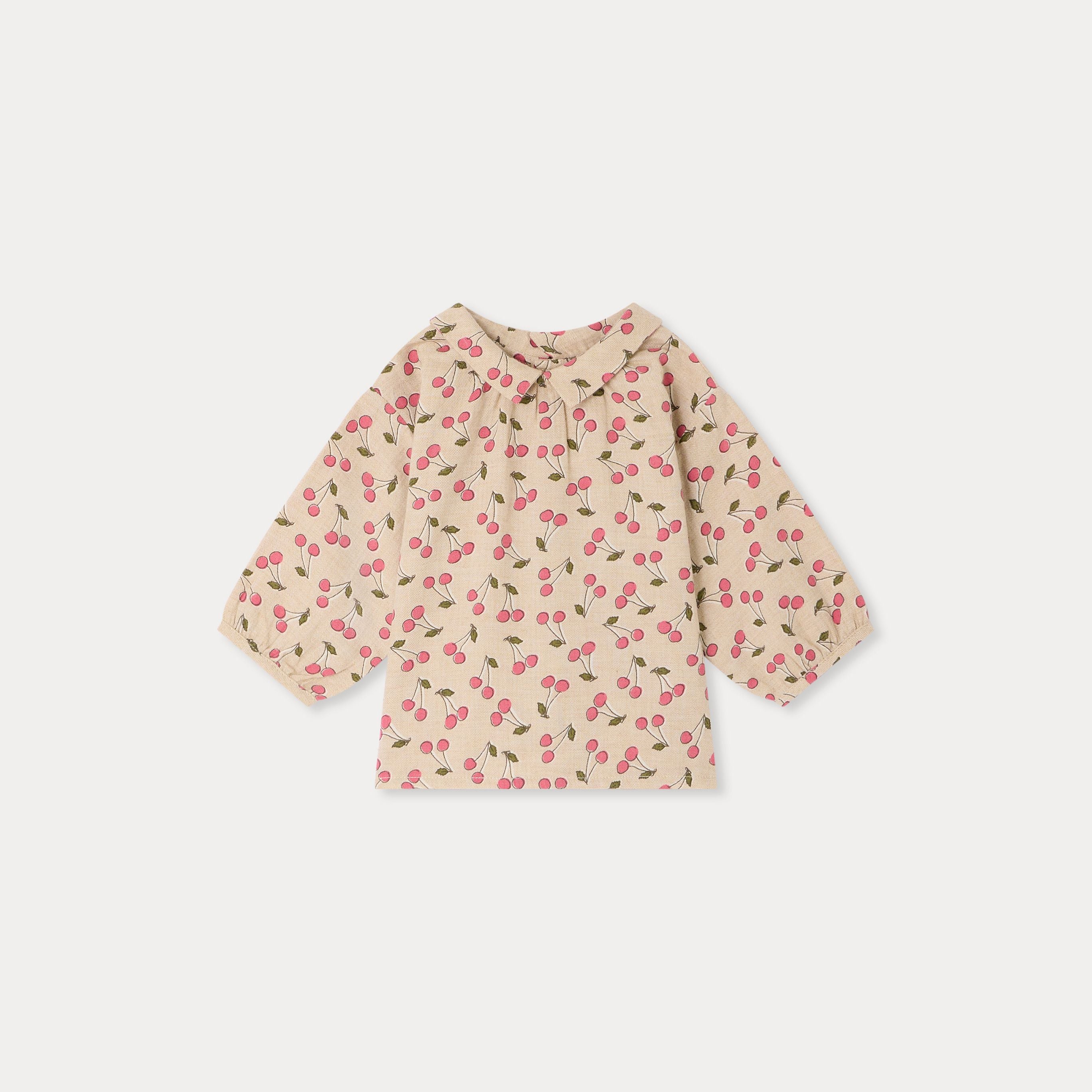 Baby Girls Beige Cherry Printed Cotton Blouse