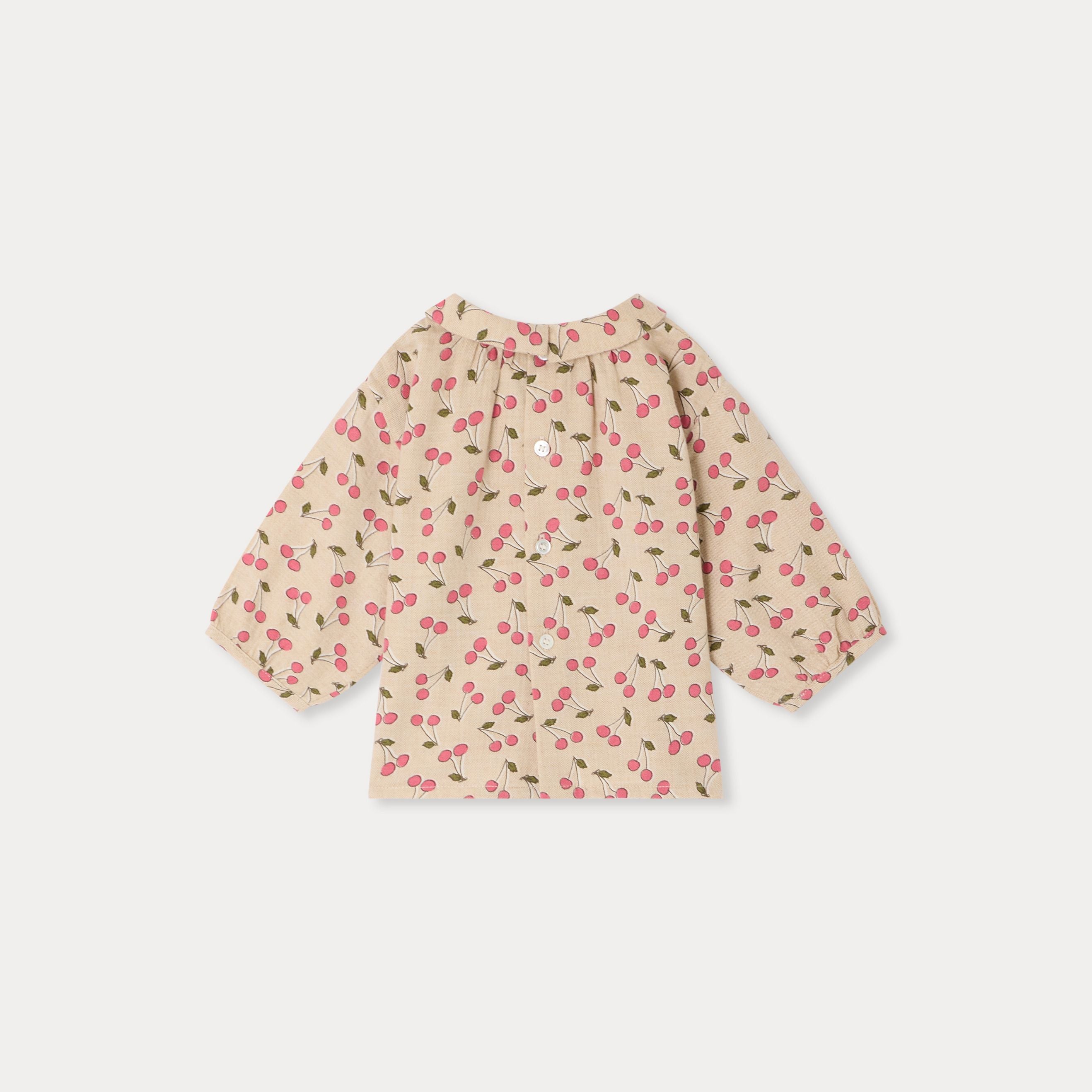 Baby Girls Beige Cherry Printed Cotton Blouse