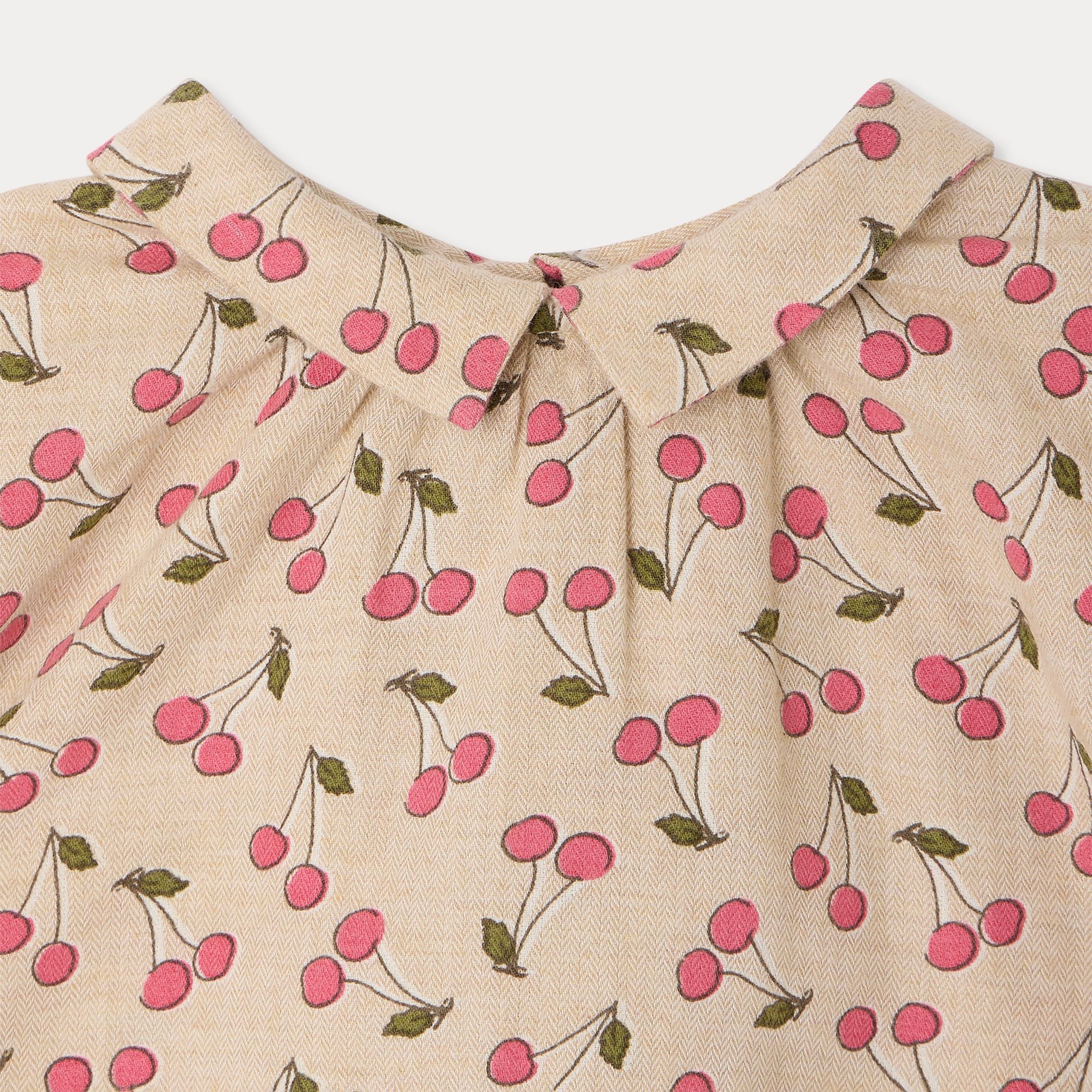 Baby Girls Beige Cherry Printed Cotton Blouse