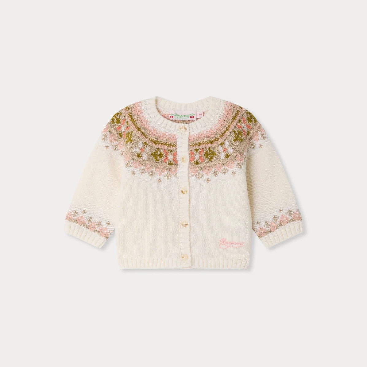 Baby Girls White Jacquard Wool Cardigan