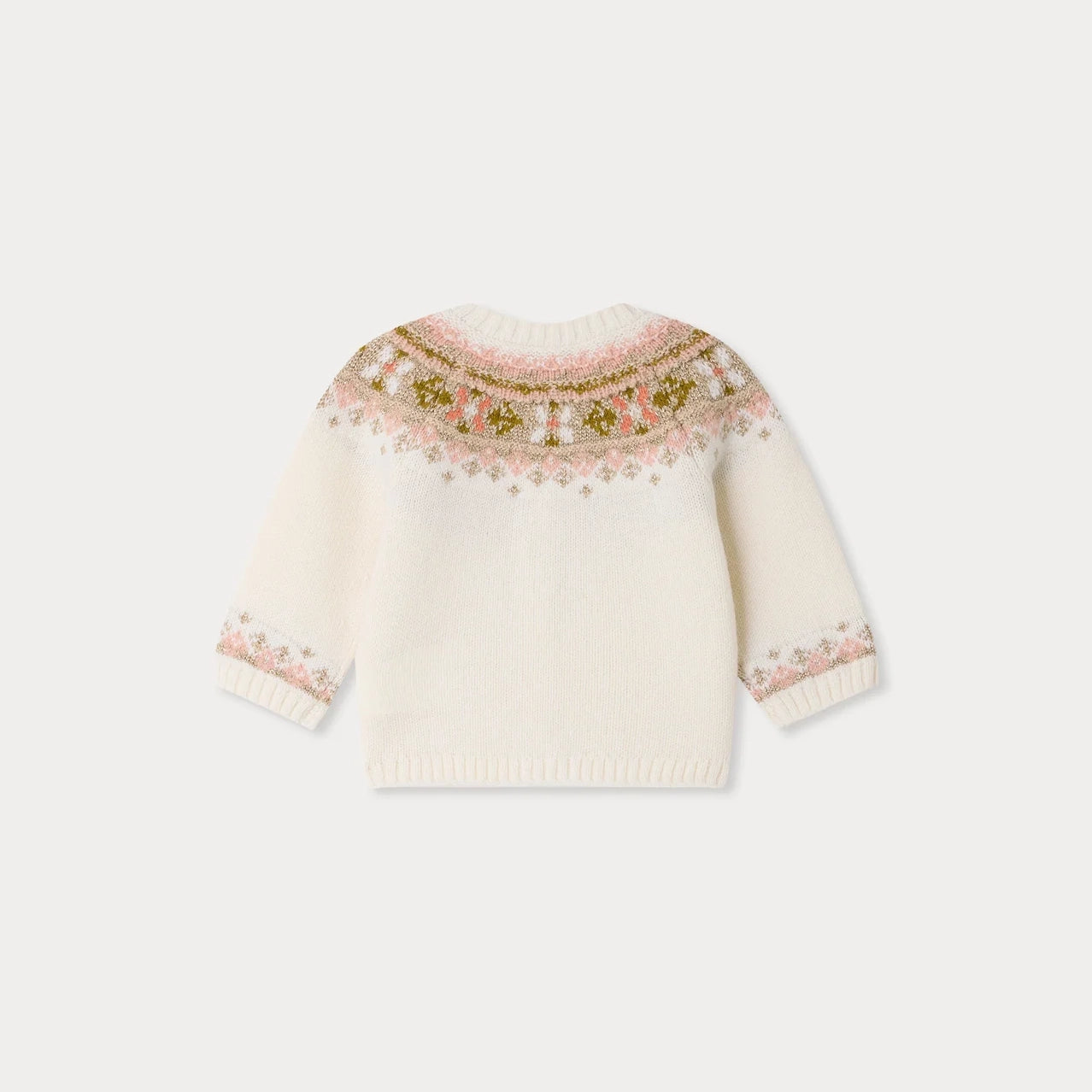 Baby Girls White Jacquard Wool Cardigan