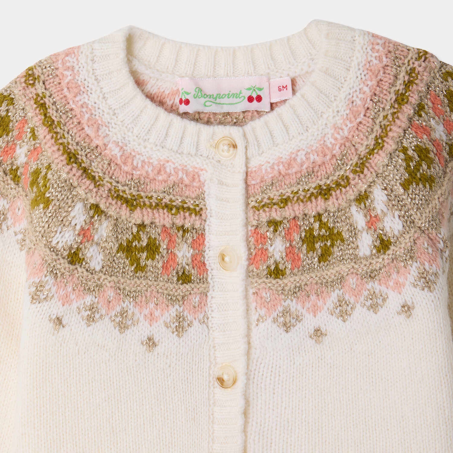 Baby Girls White Jacquard Wool Cardigan