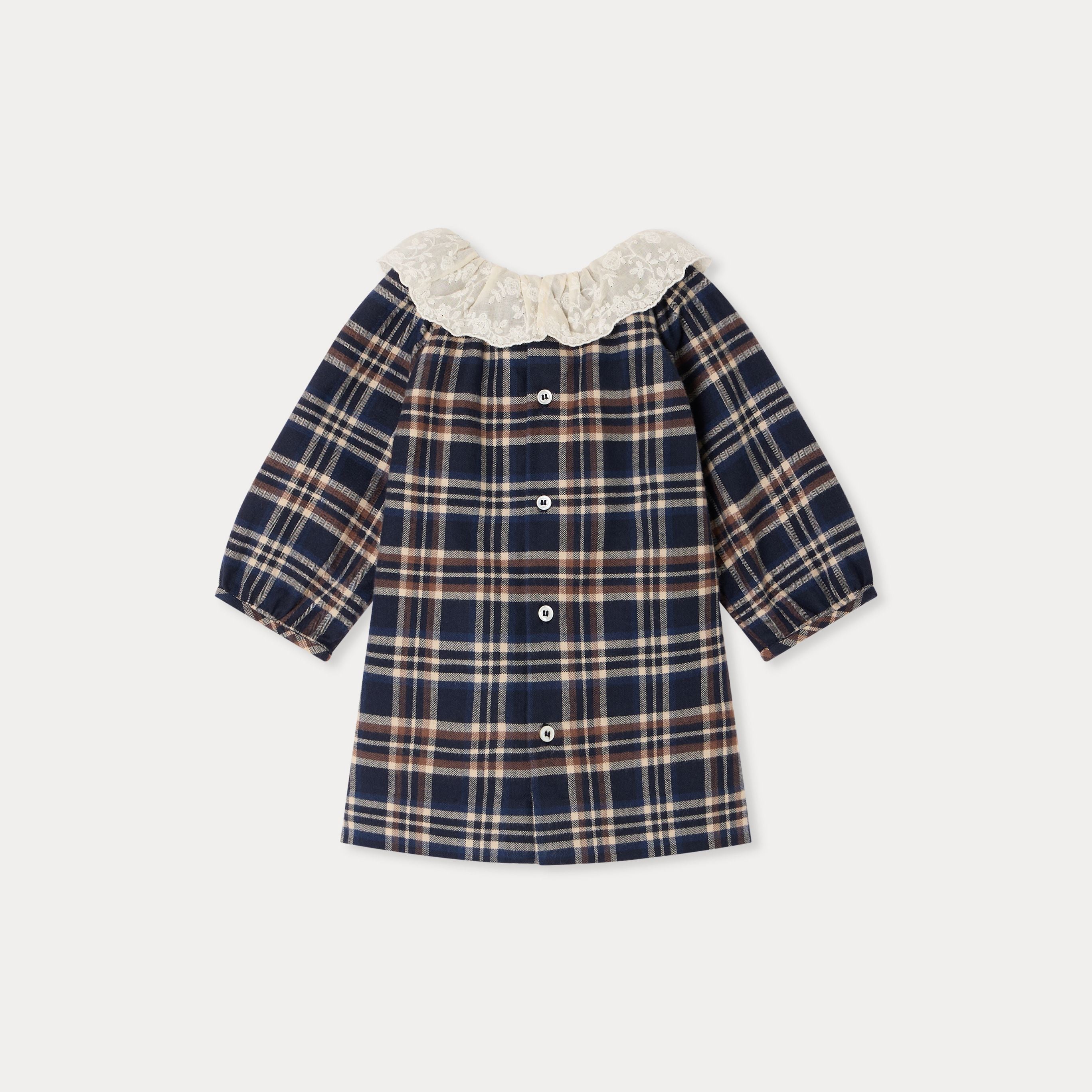 Baby Girls Navy Check Cotton Dress