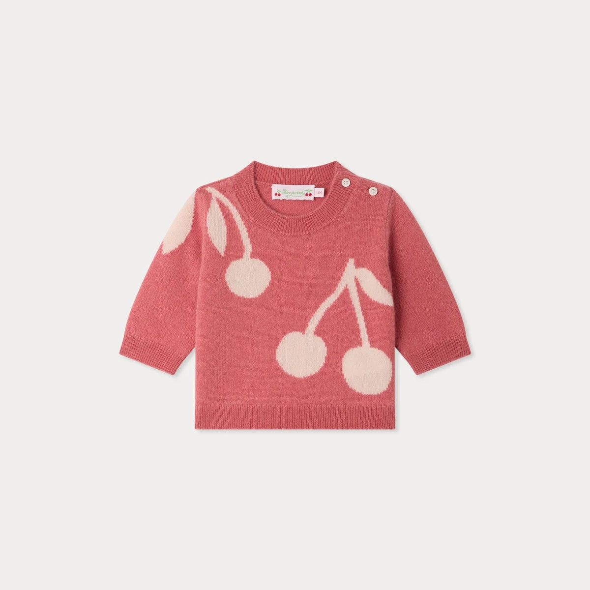 Baby Girls Pink Cherry Jacquard Cashmere Sweater